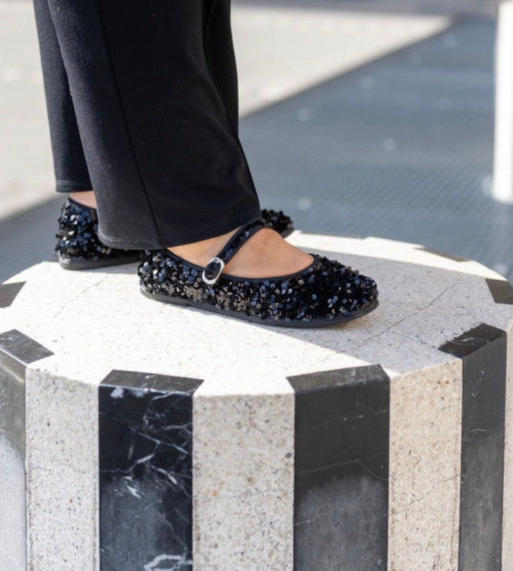 SHOOTINGSCHUH Negro Mary Jane Furlane Pailletten (Vegan) 41