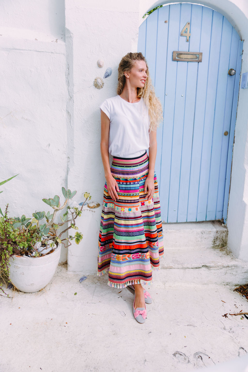 Grey-pink bow loafers