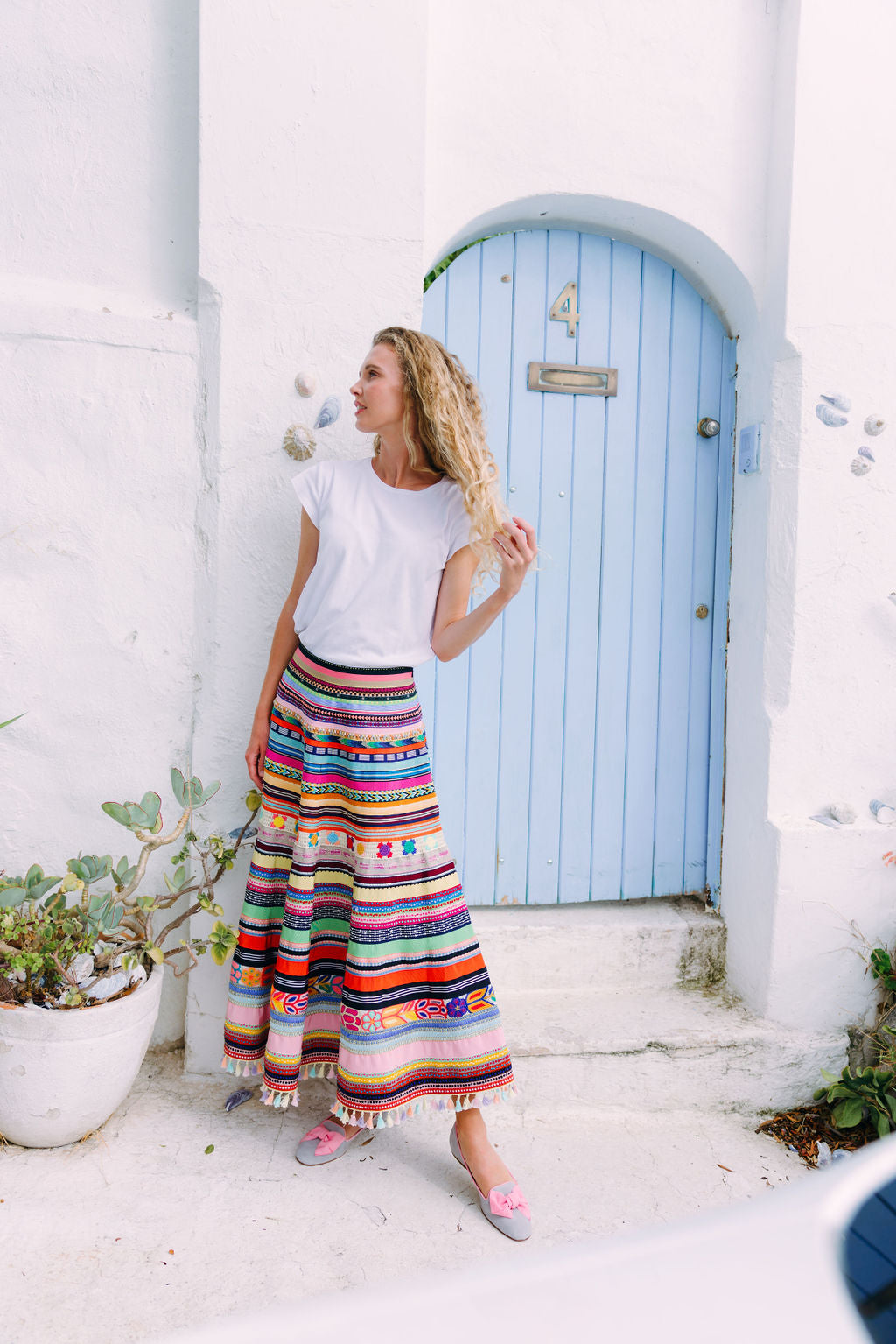 Grey-pink bow loafers