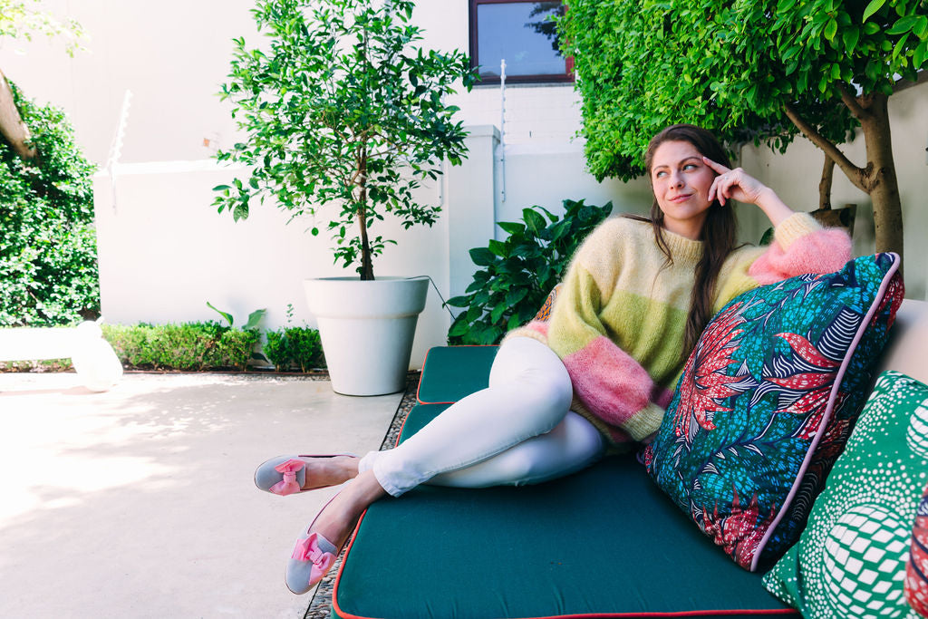 Grey-Rosa Schleifenloafer