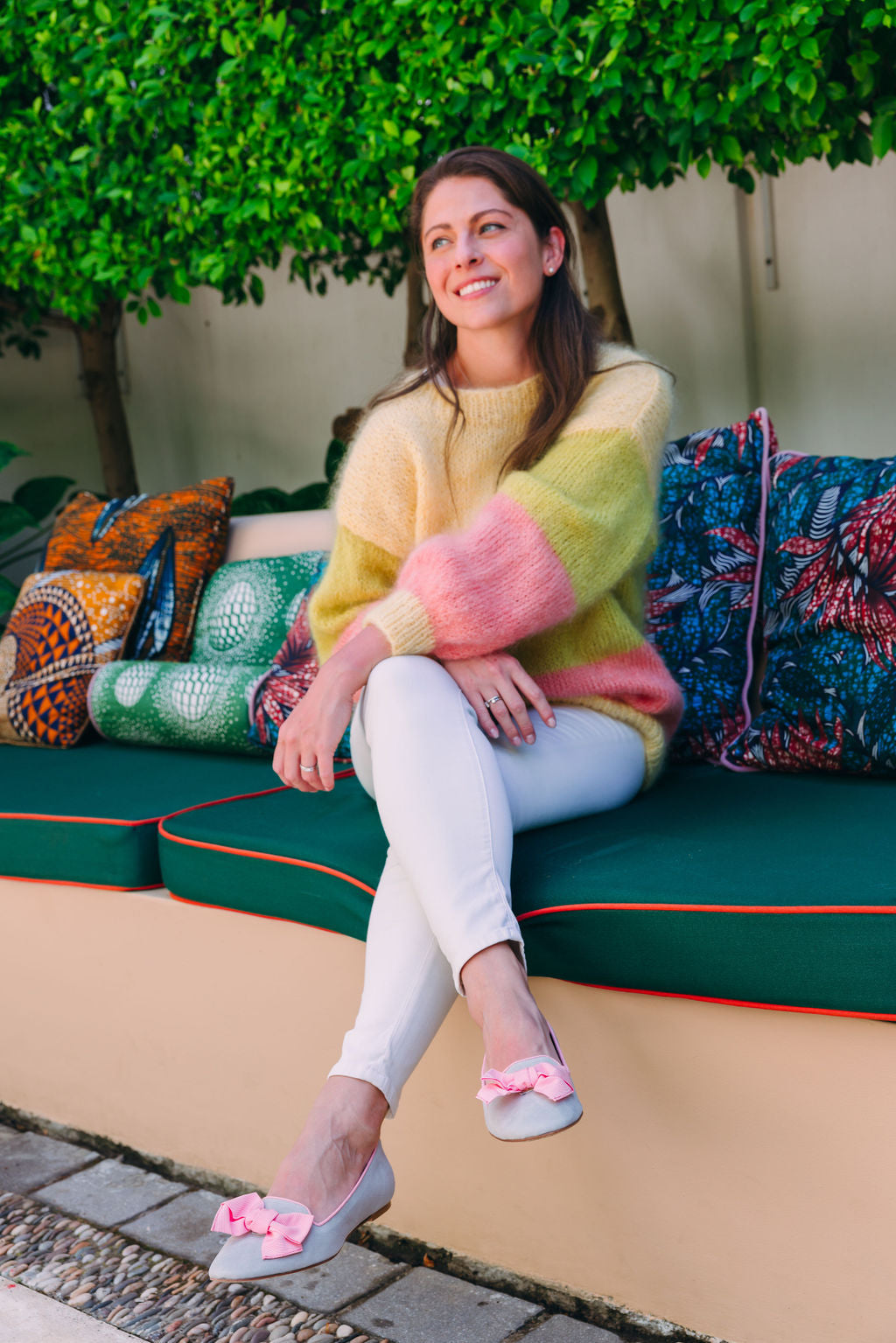 Grey-pink bow loafers
