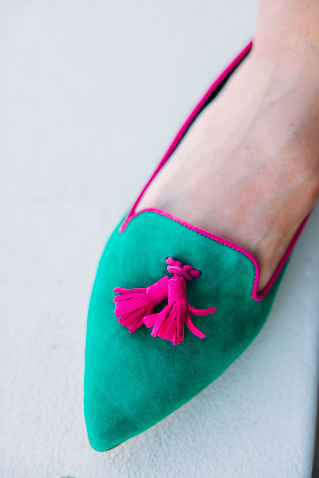 Verde Estivo-Fuxia Tasselloafer Pointy (short tassel)