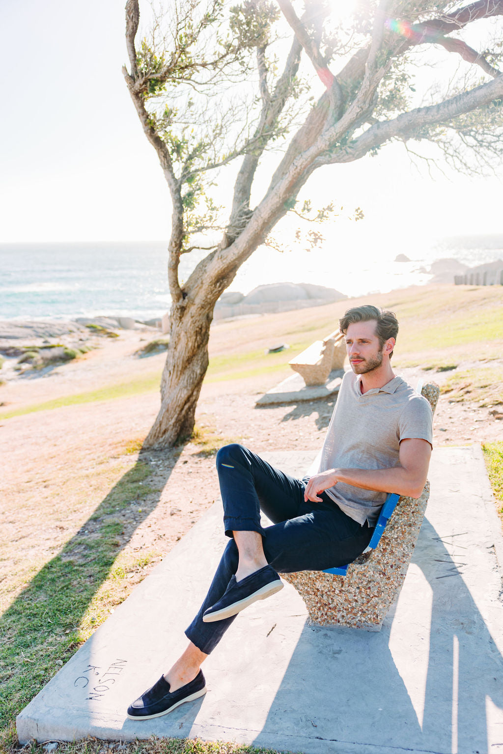 Herren Yachtslipper Navy - beige Sohle