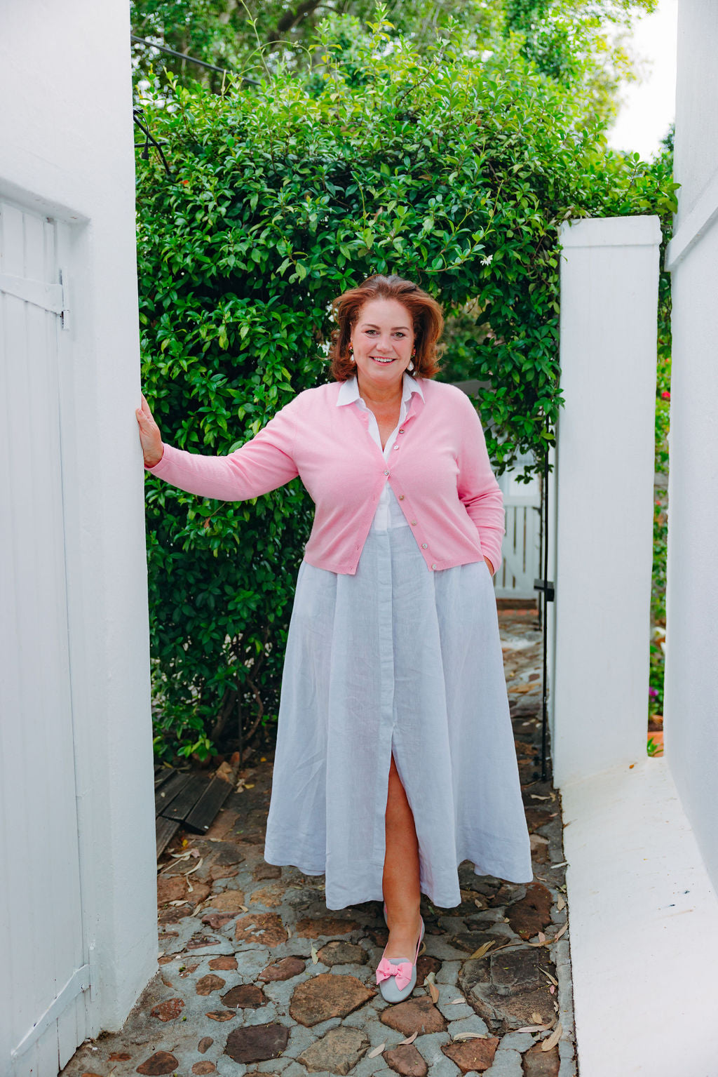 Grey-pink bow loafers