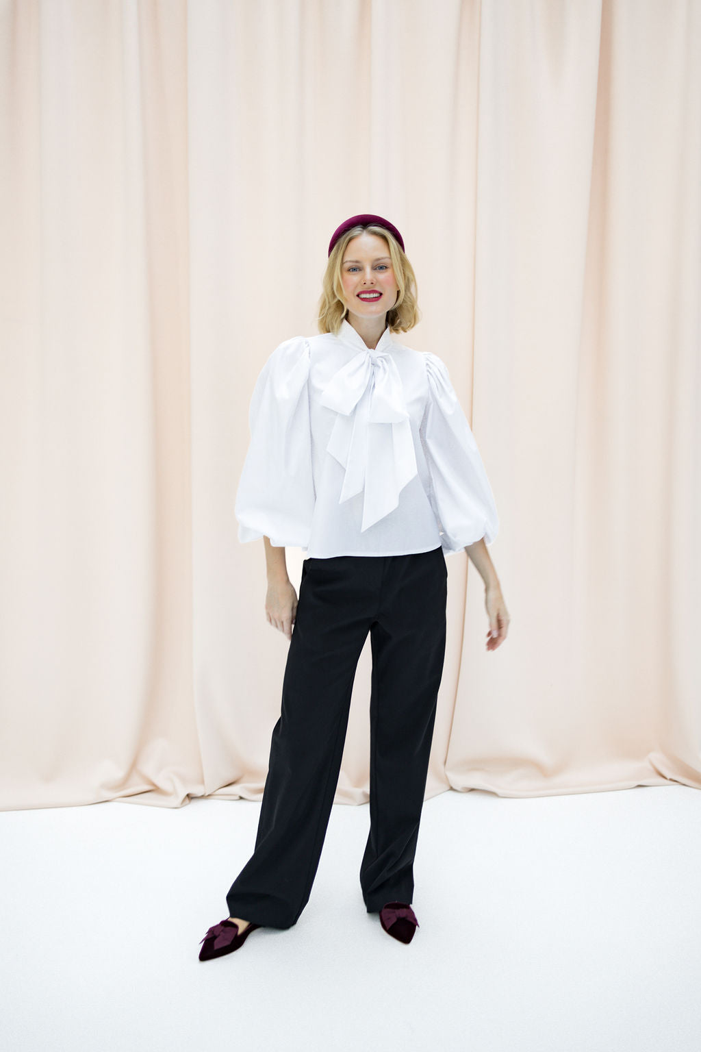 Bordeaux - Uva Samt Schleifenloafer Pointy