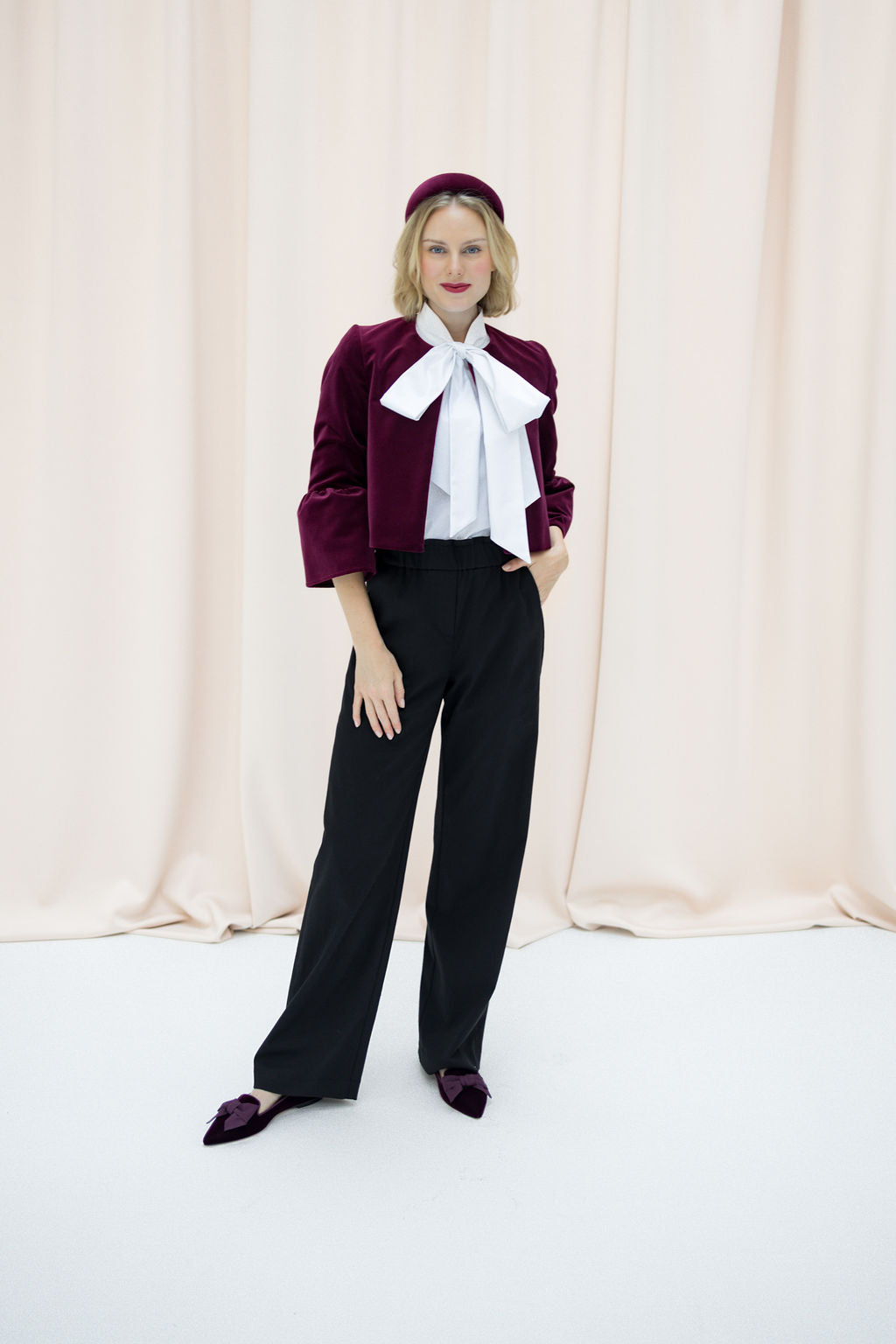 Bordeaux - Uva Samt Schleifenloafer Pointy