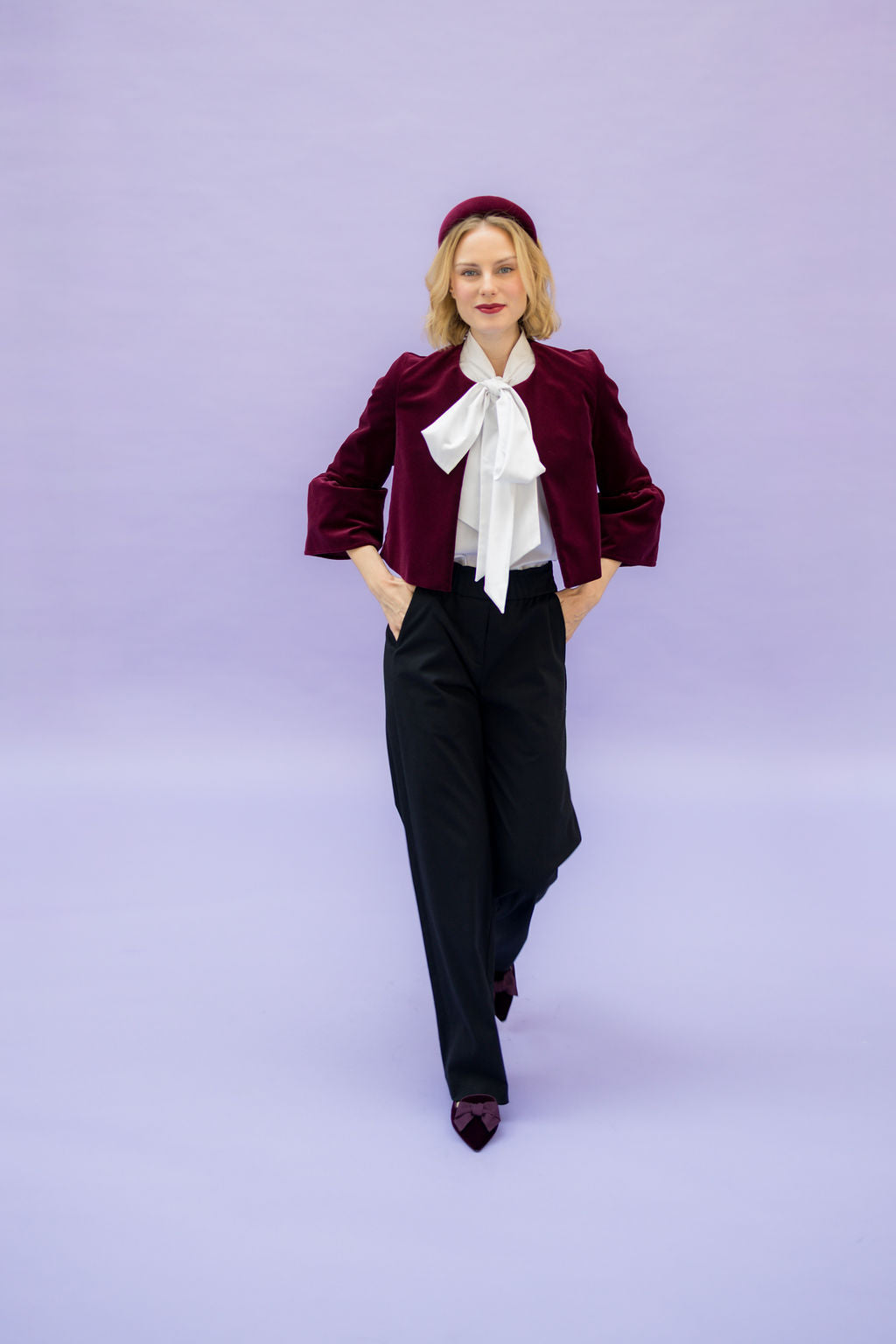 Bordeaux - Uva Samt Schleifenloafer Pointy