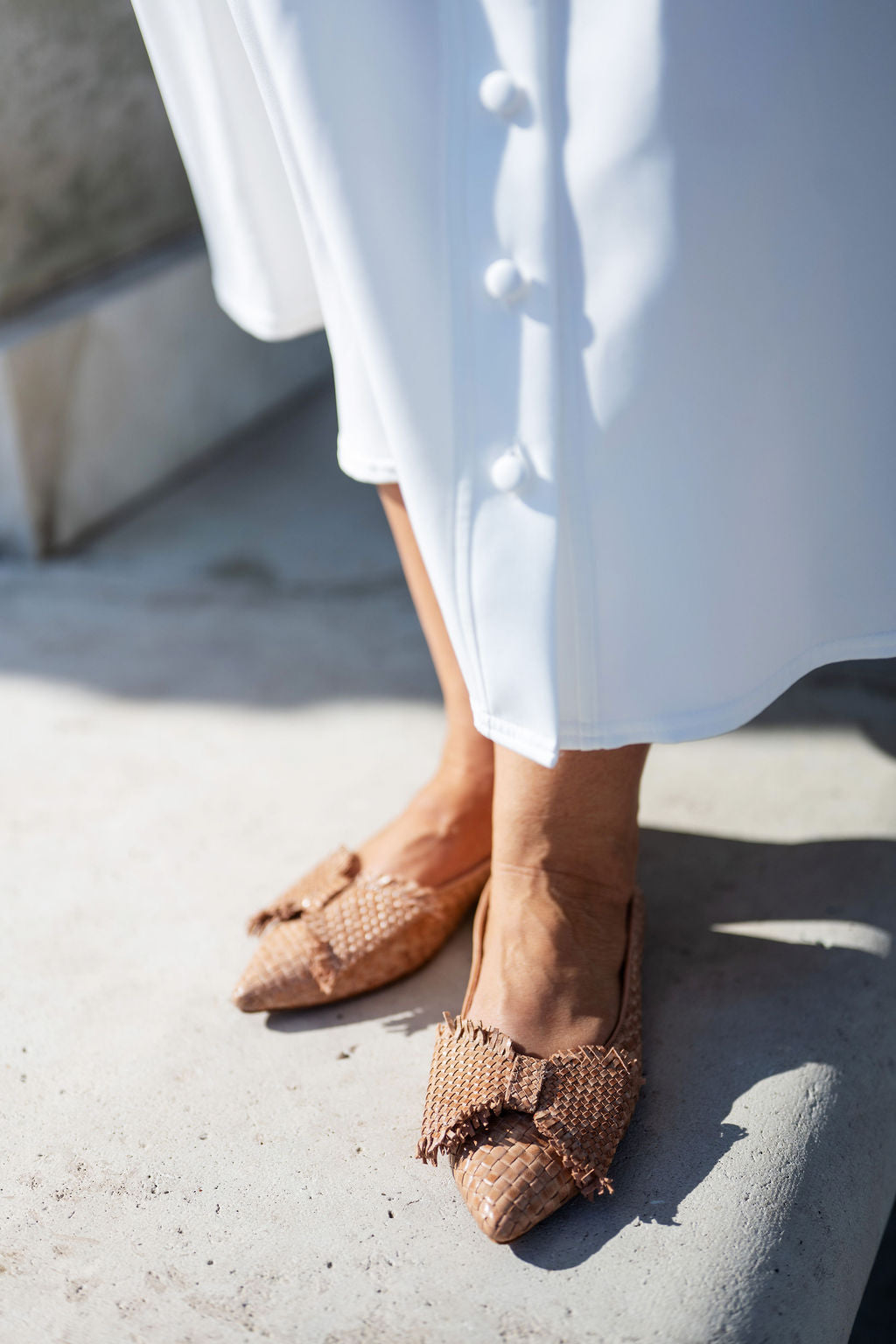Nude Woven Schleifenloafer Pointy