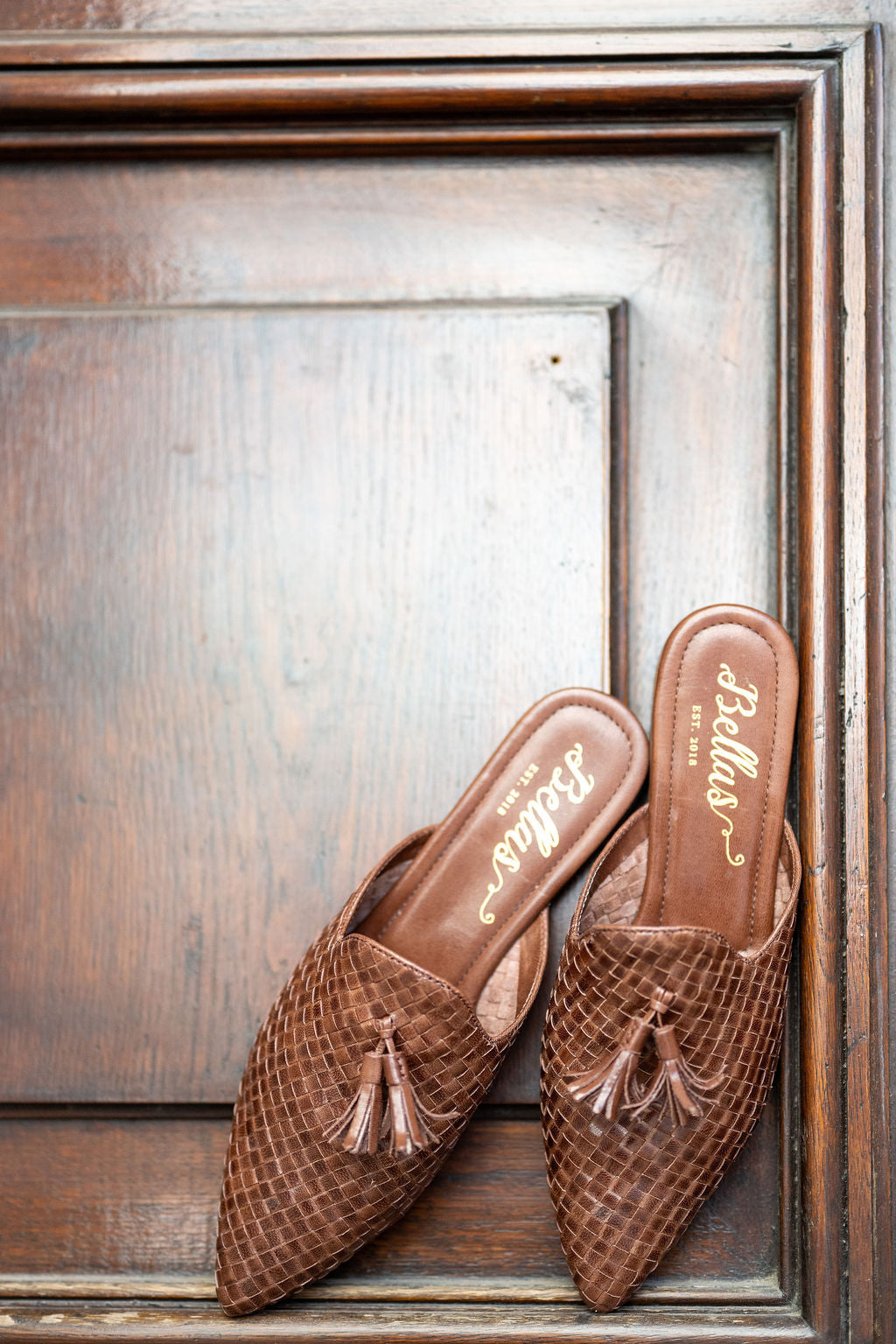 Brown Woven Tassel Mules