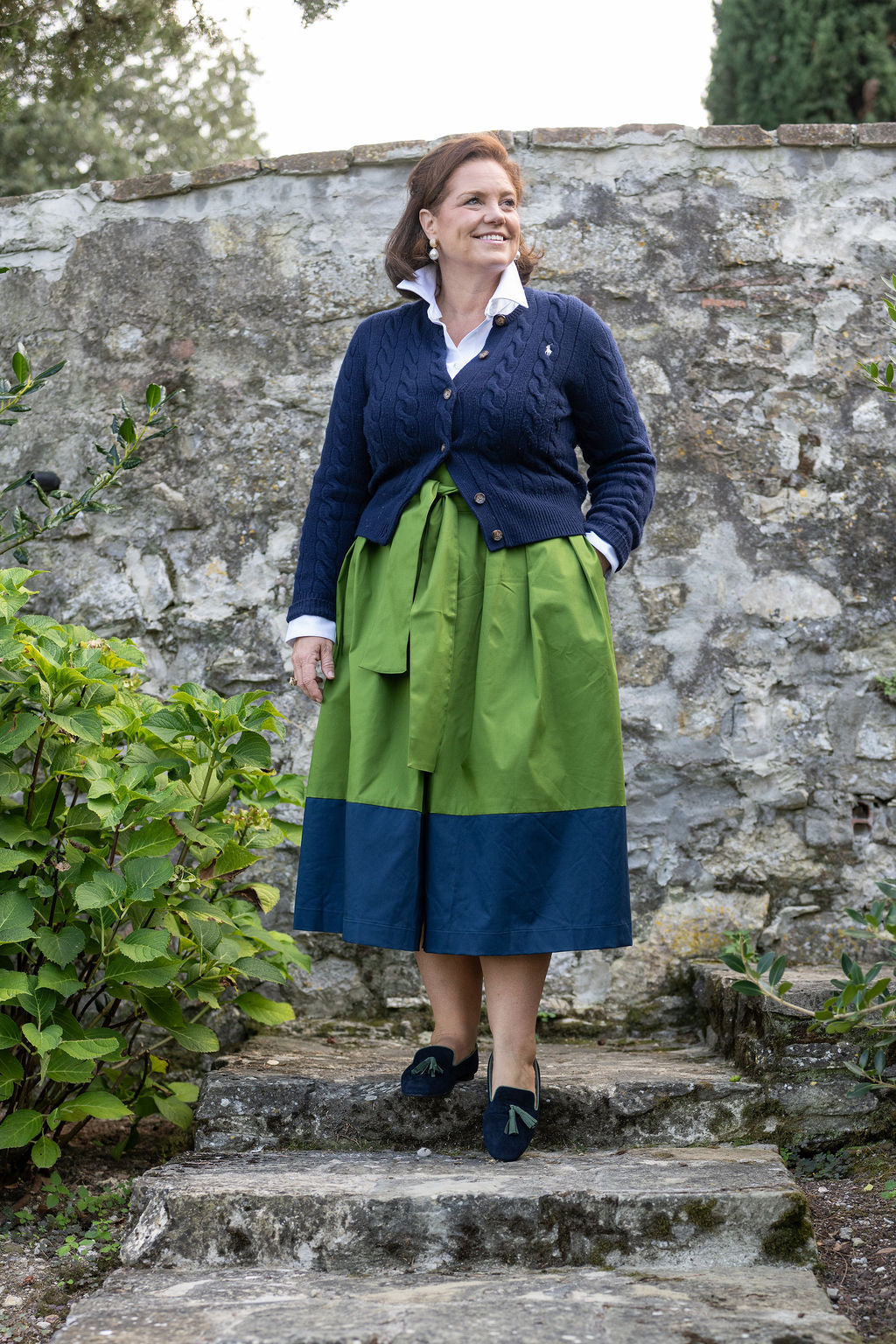 Blu Notte-Verde Tasselloafer gefüttert