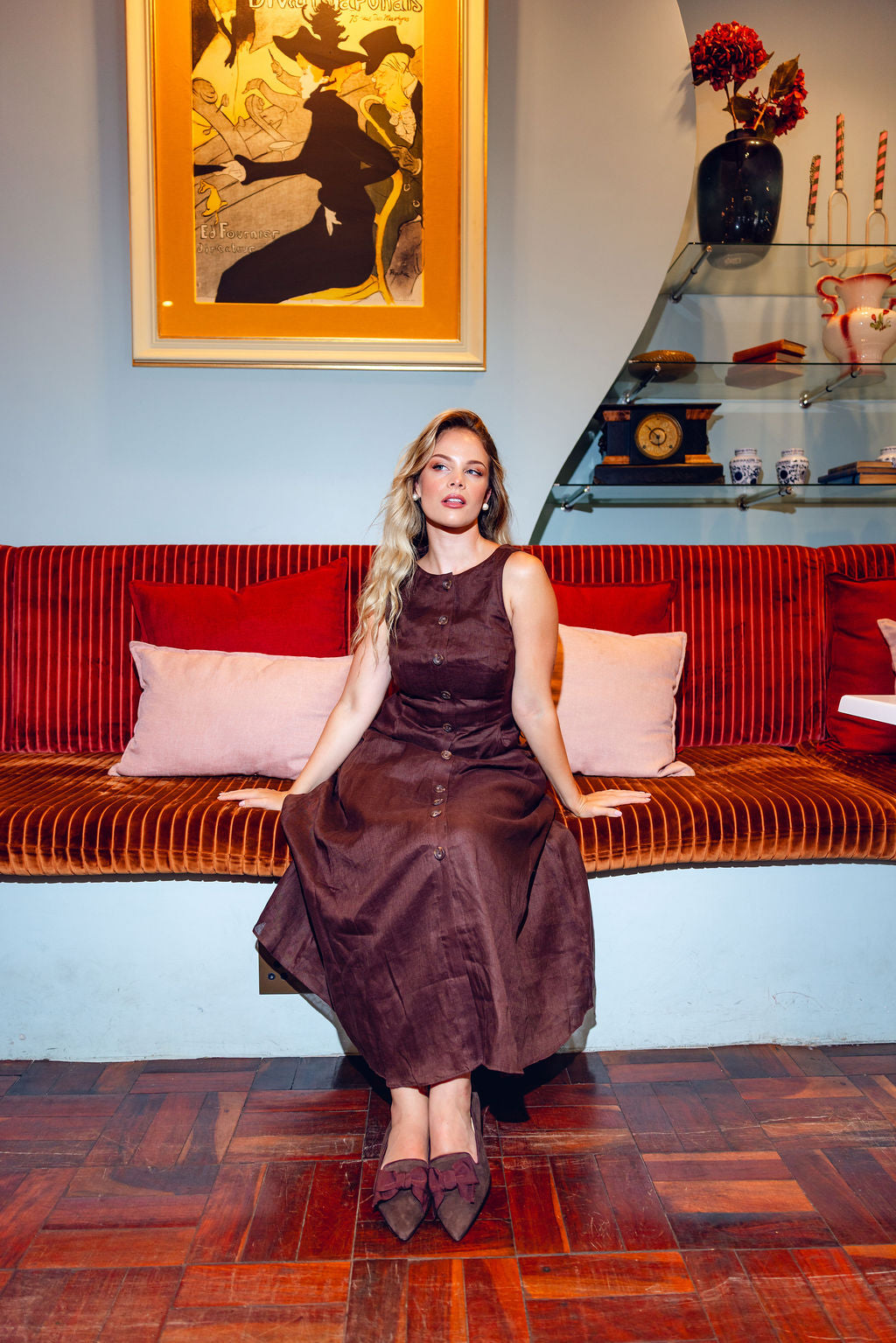 Dark Brown-Prugna Schleifenloafer Pointy