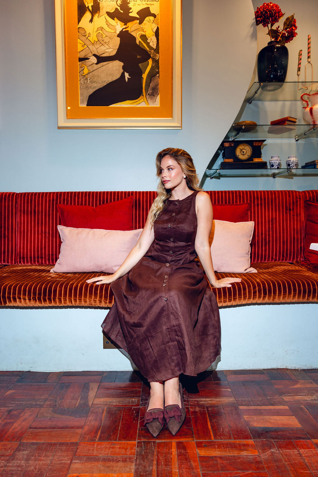 Dark Brown-Prugna Schleifenloafer Pointy