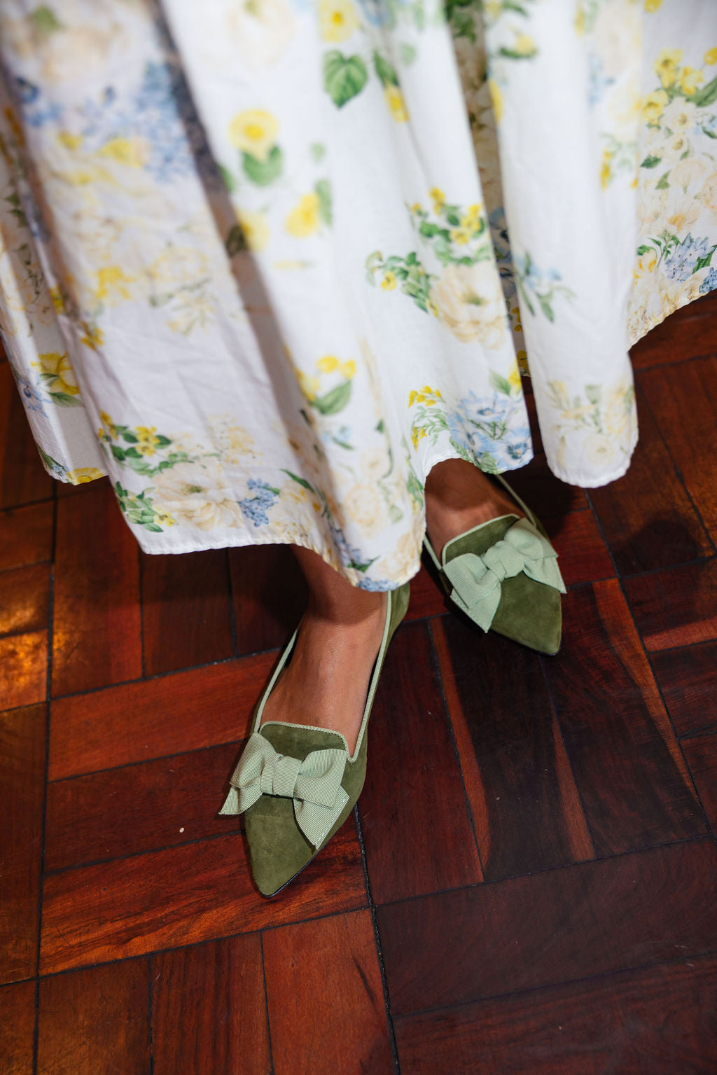 Khaki-Salvia Schleifenloafer Pointy