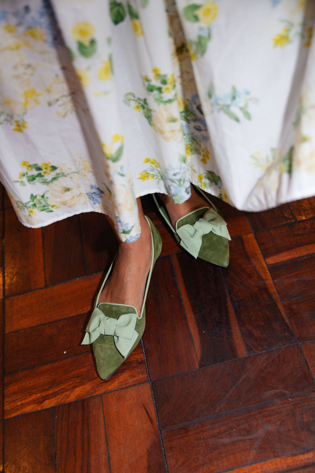 Khaki-Salvia Schleifenloafer Pointy