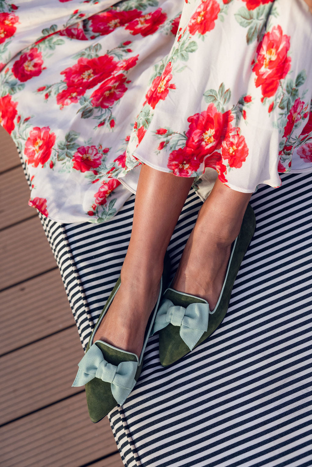 Khaki-Salvia Schleifenloafer Pointy