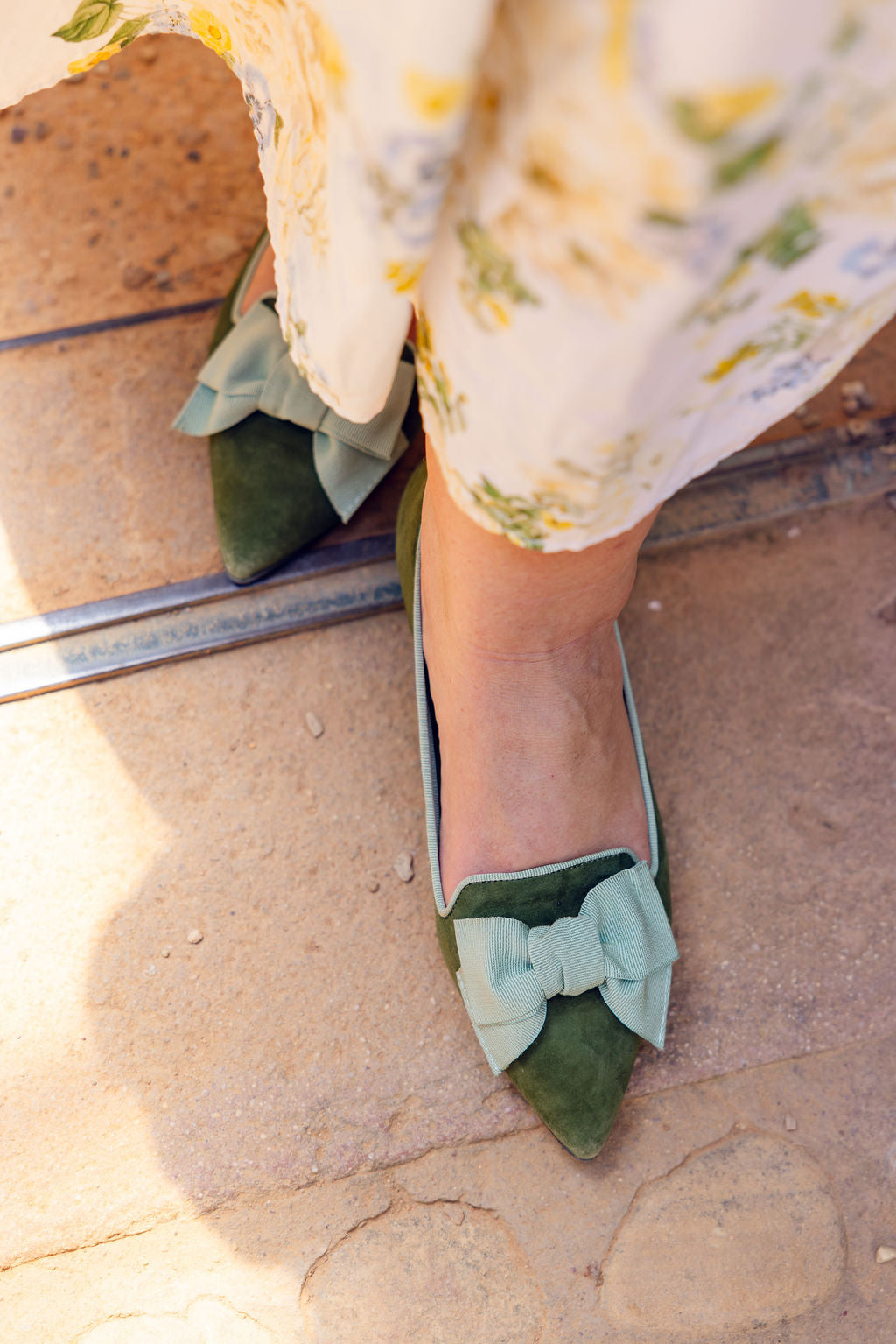 Khaki-Salvia Schleifenloafer Pointy