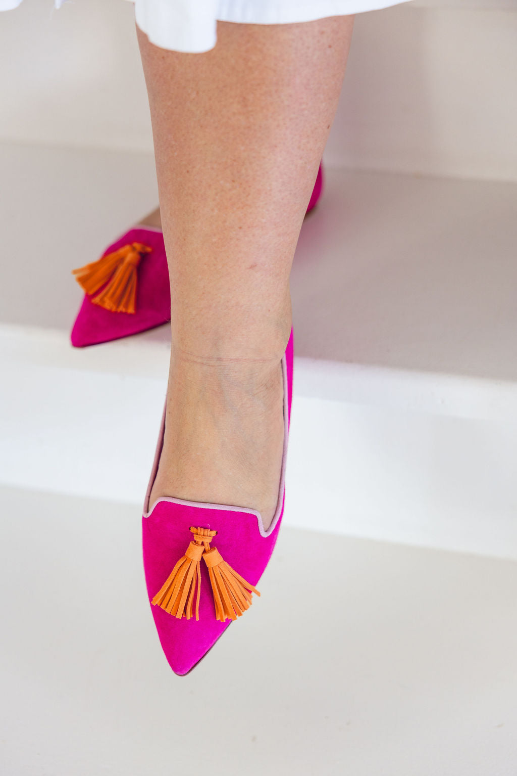 Hot Pink-Apricot-Pig Rose Tasselloafer Pointy (langer Tassel)