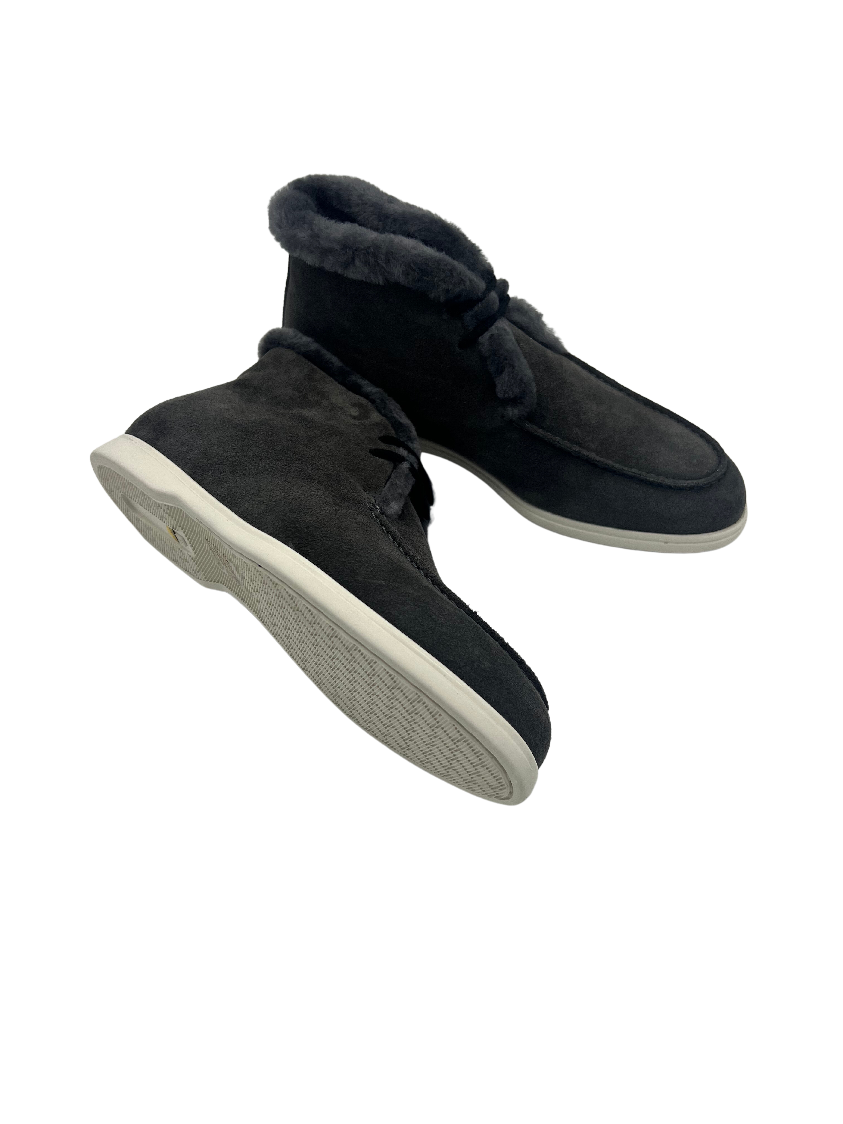 Schnür-Stiefelette Anthrazit gefüttert