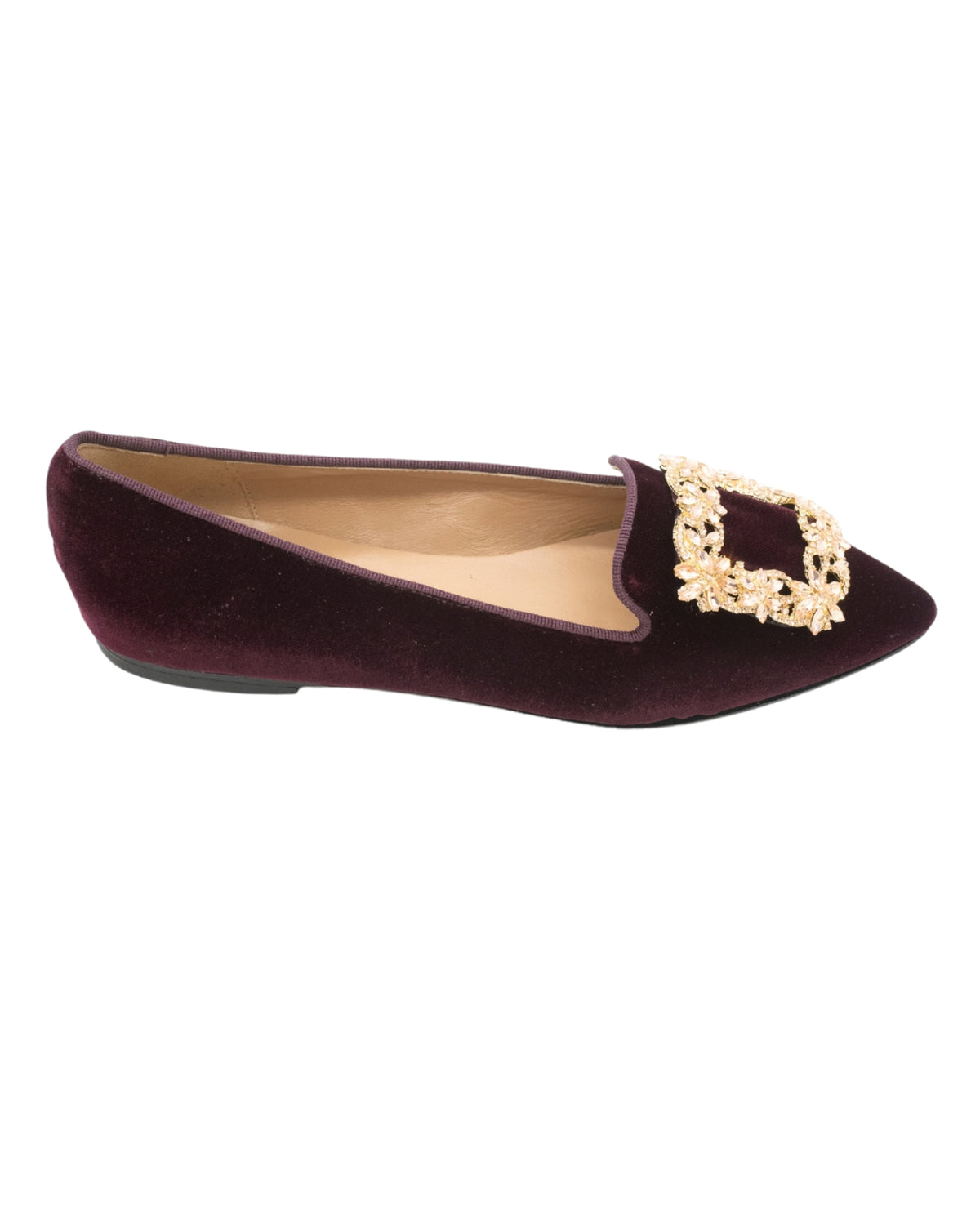 SHOOTINGSCHUH Bordeaux Velvet Glitter Buckle Pointy Loafer 41