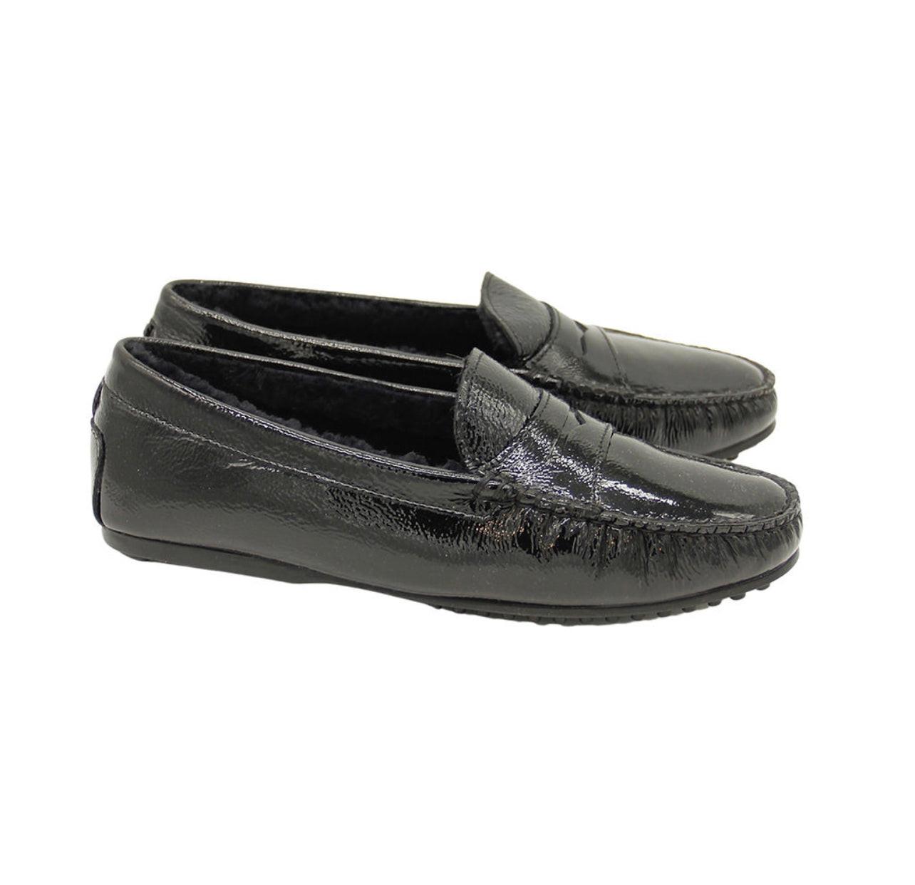 Moccasin Lack Nero gefüttert