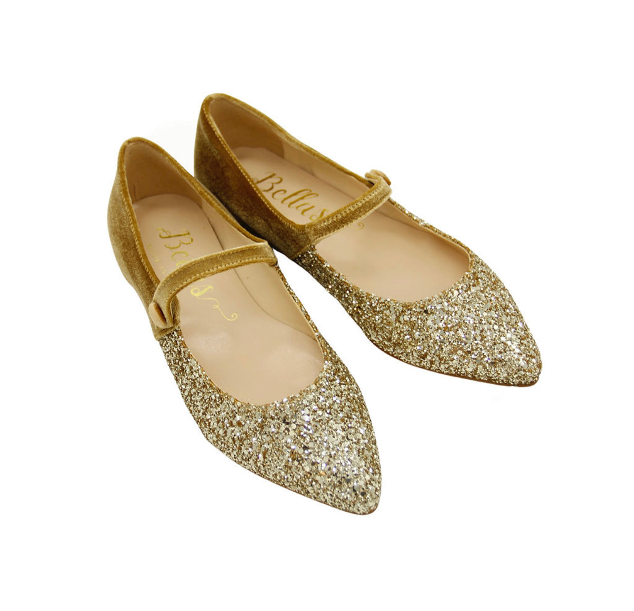 Mary Jane Samt Glitzer Gold