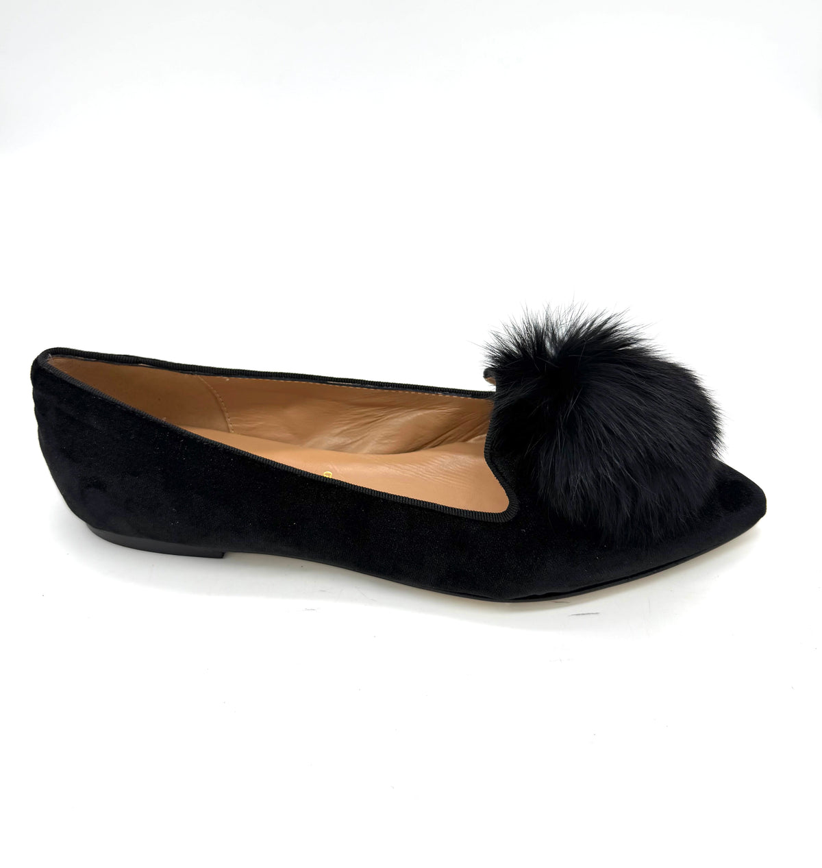 Nero Pompon Samt Pointy