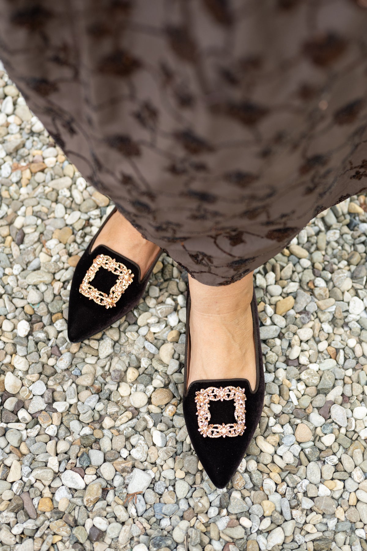 T.Moro Velvet Glitter Buckle Pointy Loafer
