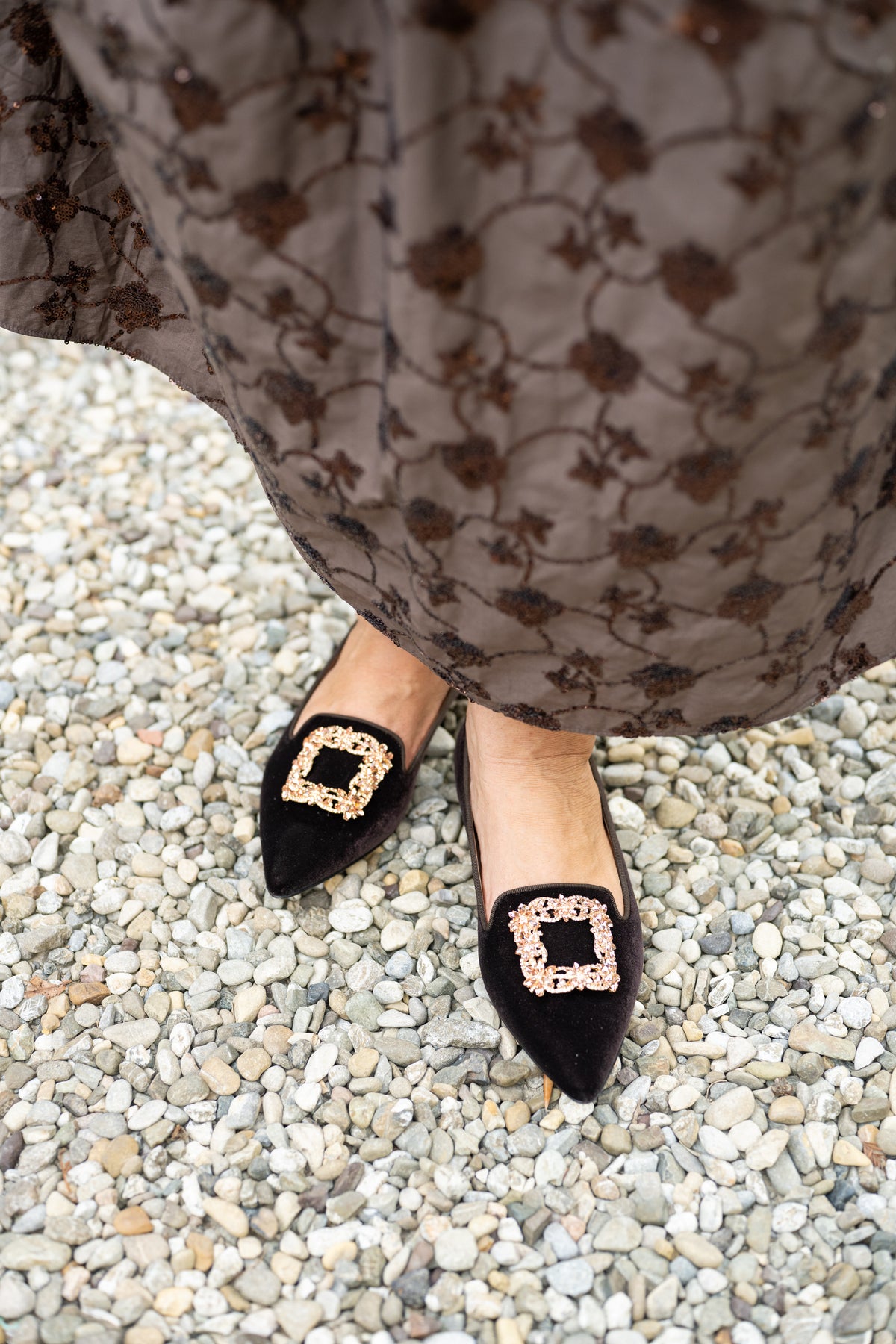 T.Moro Velvet Glitter Buckle Pointy Loafer