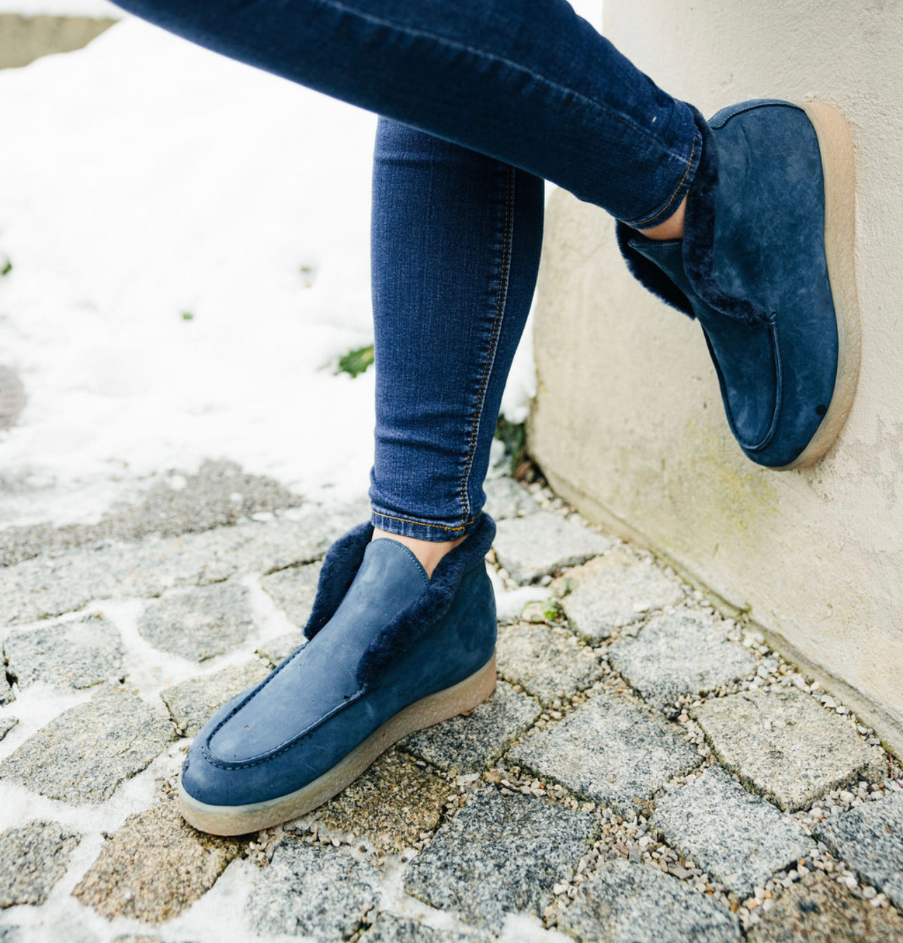 Stiefelette Nabuk Blu gefüttert