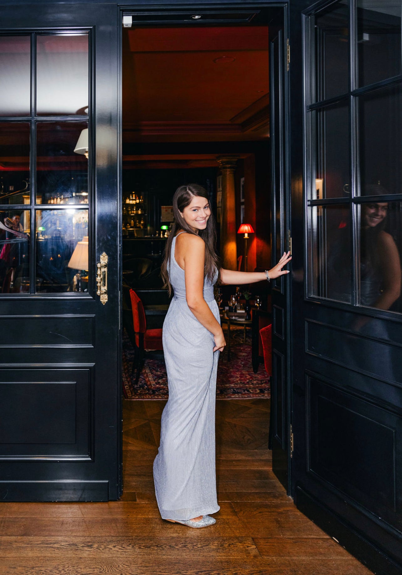 Mary Jane Samt Glitzer Silber