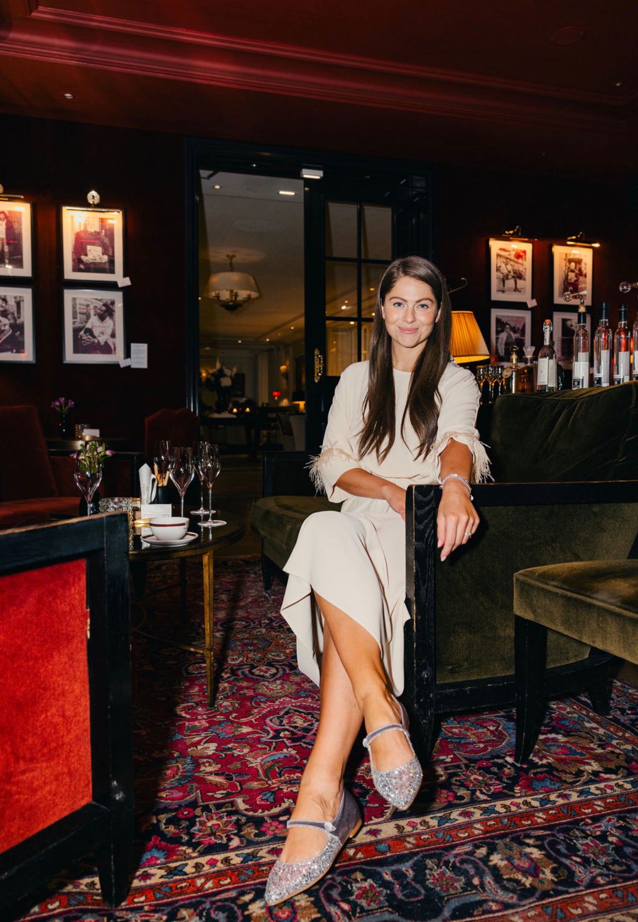 Mary Jane Samt Glitzer Silber