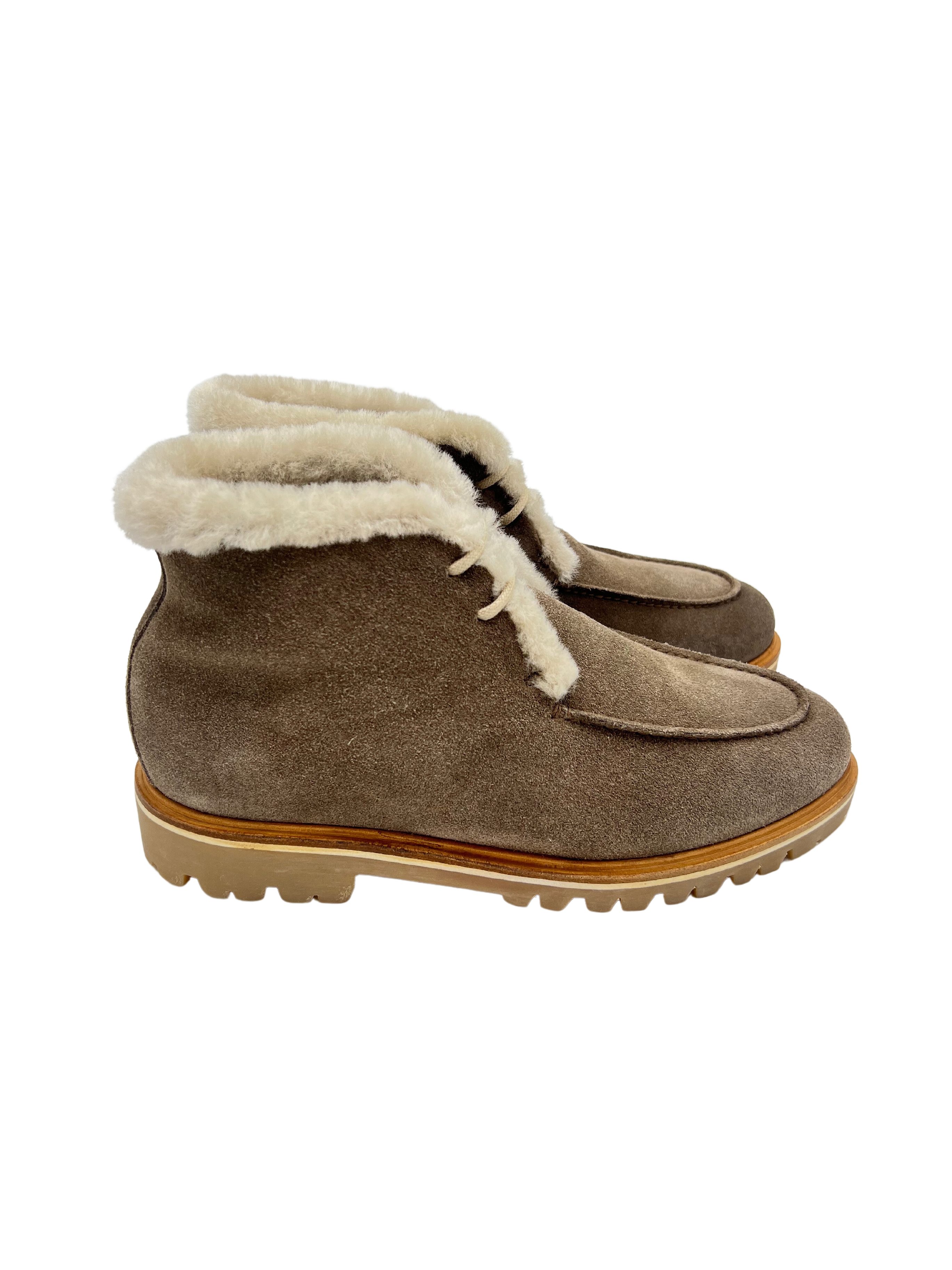 Schnür-Stiefelette Taupe gefüttert