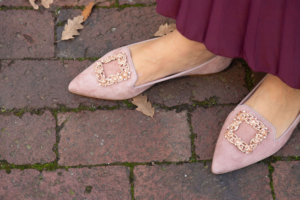 Pink Glitter Buckle Pointy Loafer
