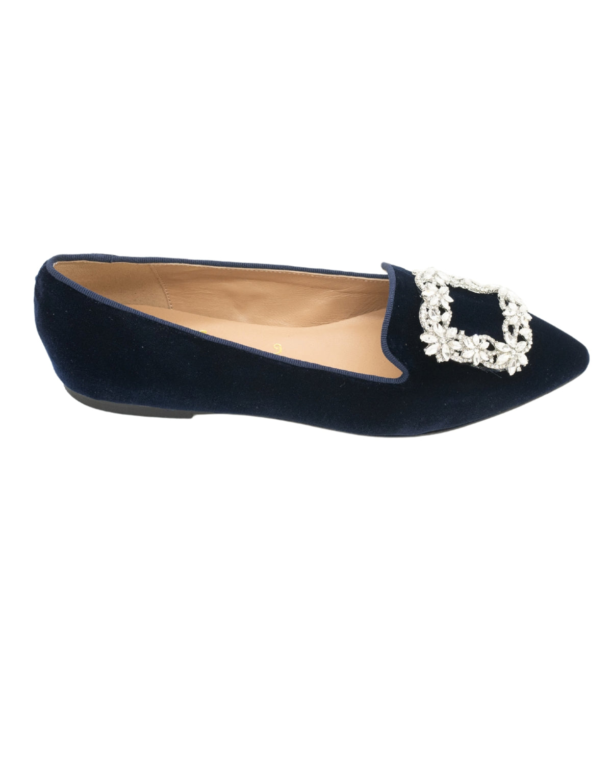 SHOOTINGSCHUH Navy Velvet Glitter Buckle Pointy Loafer 41