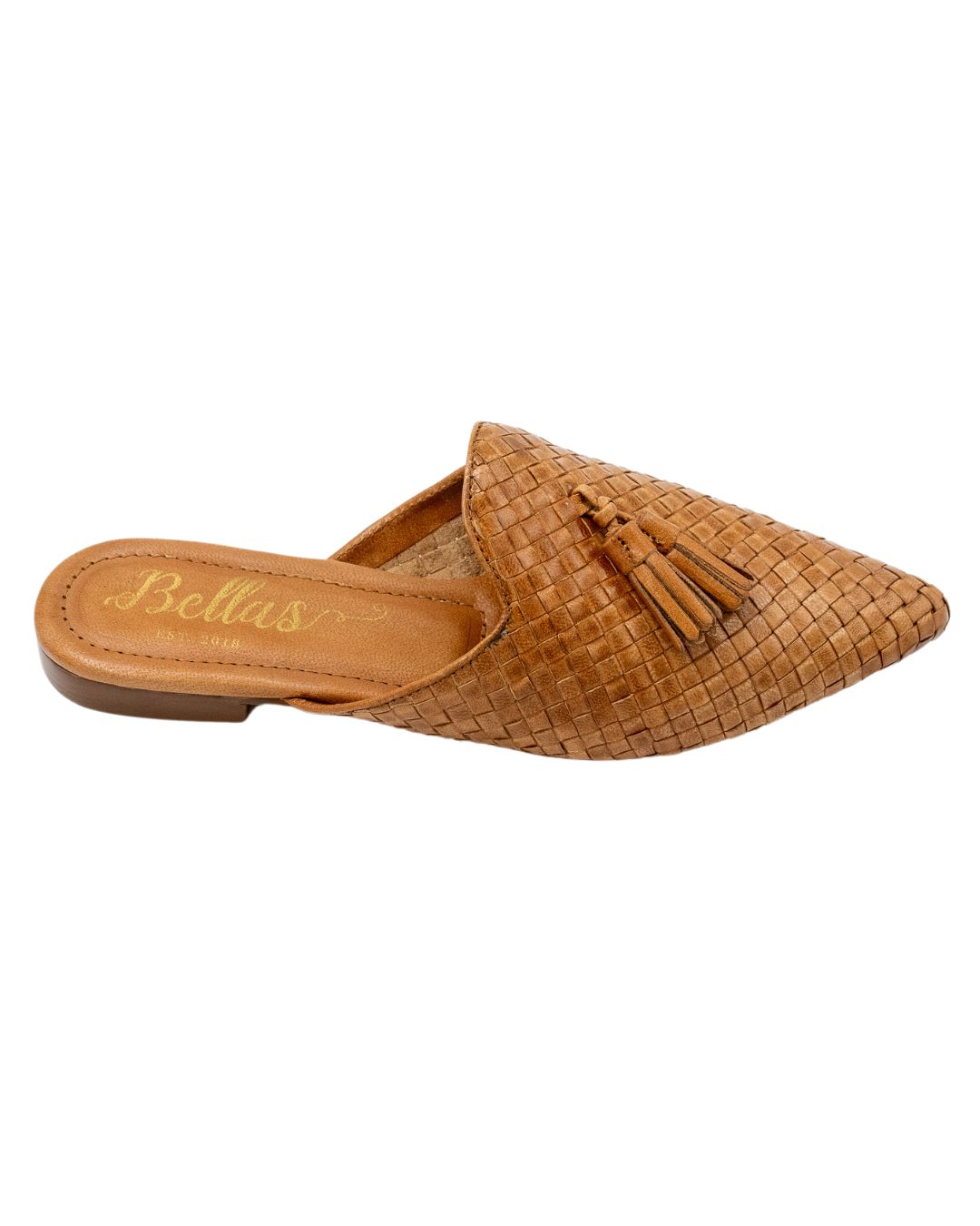 Tan Woven Tassel Mules