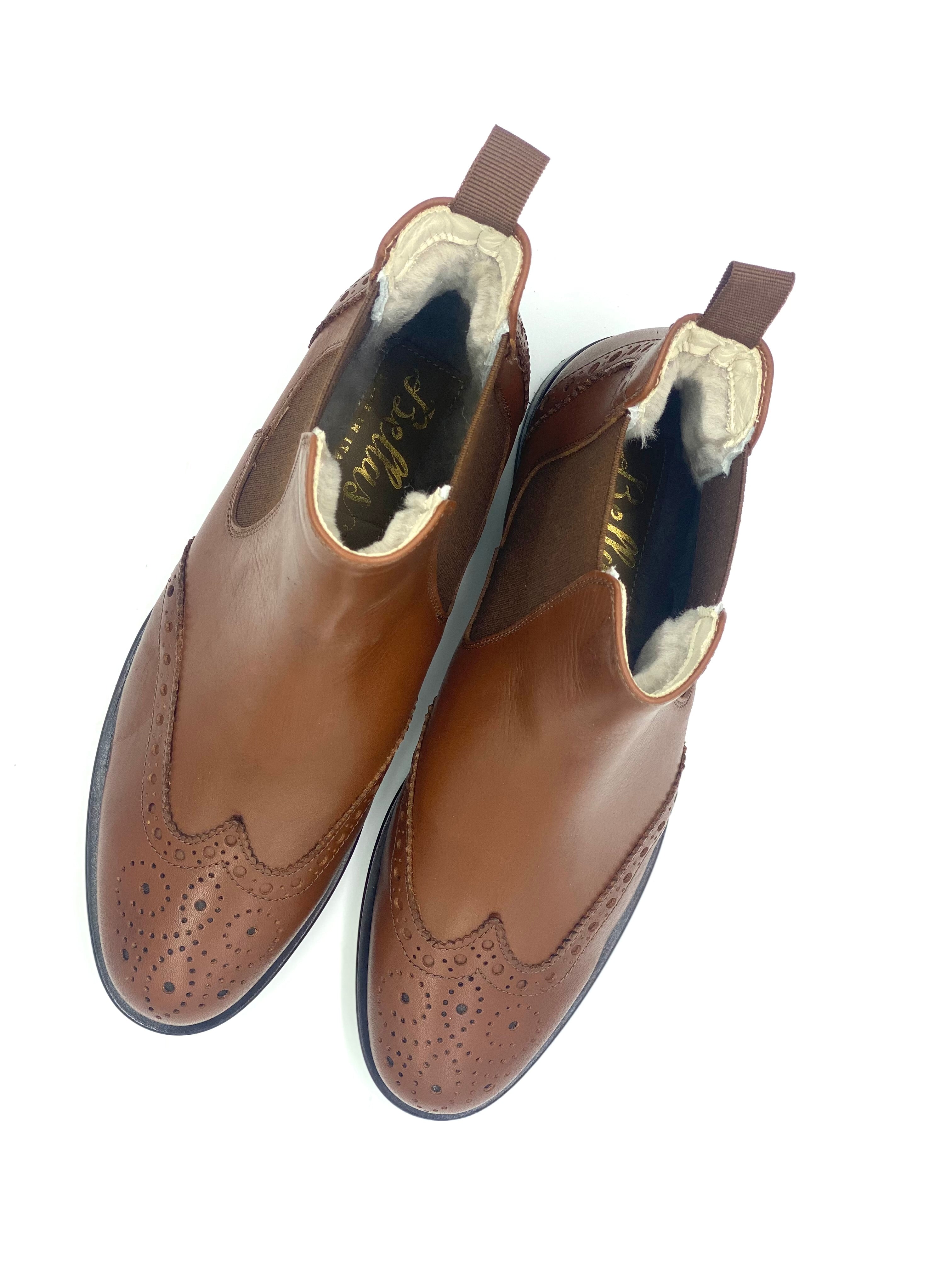 Pompei Brown 11 Cognac mit Lammfell gefüttert