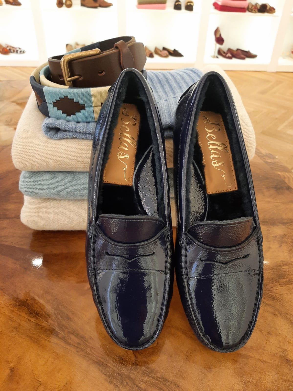 Moccasin Lack Blu gefüttert