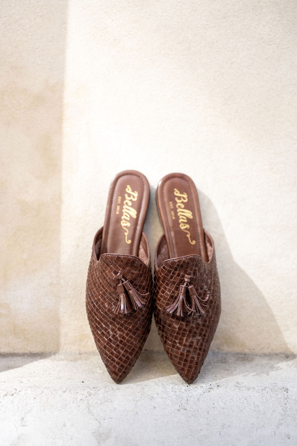 Brown Woven Tassel Mules