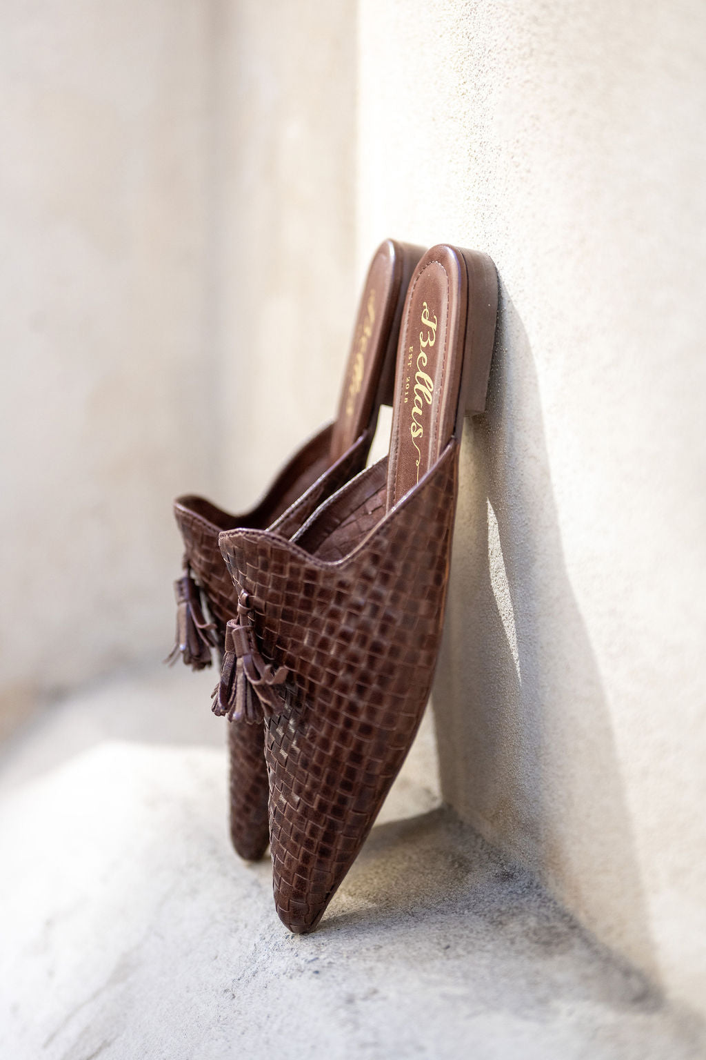 Brown Woven Tassel Mules