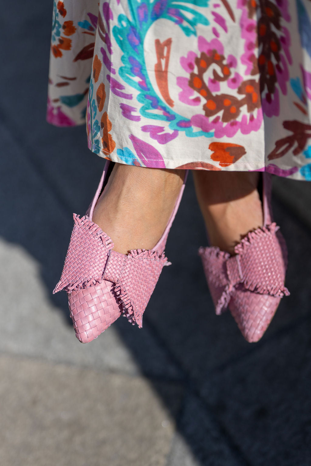 Pink Woven Schleifenloafer Pointy