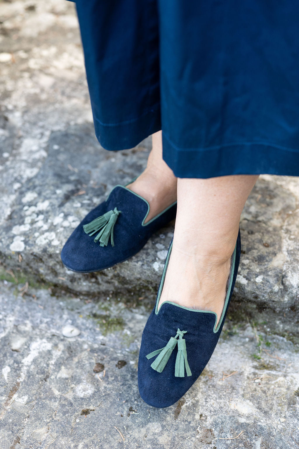 Blu Notte-Verde Tasselloafer gefüttert