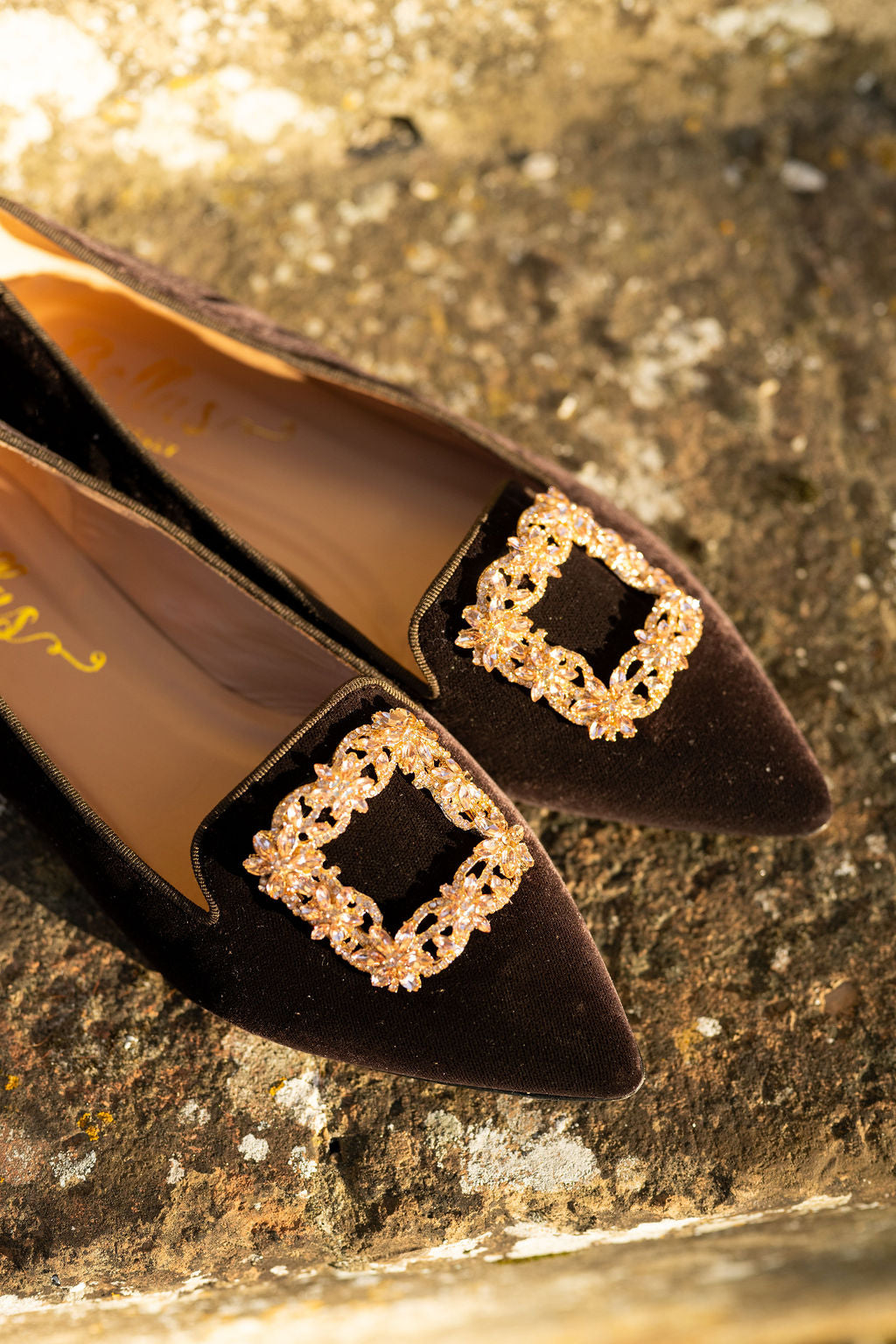 SHOOTINGSCHUH T.Moro Velvet Glitter Buckle Pointy Loafer 41