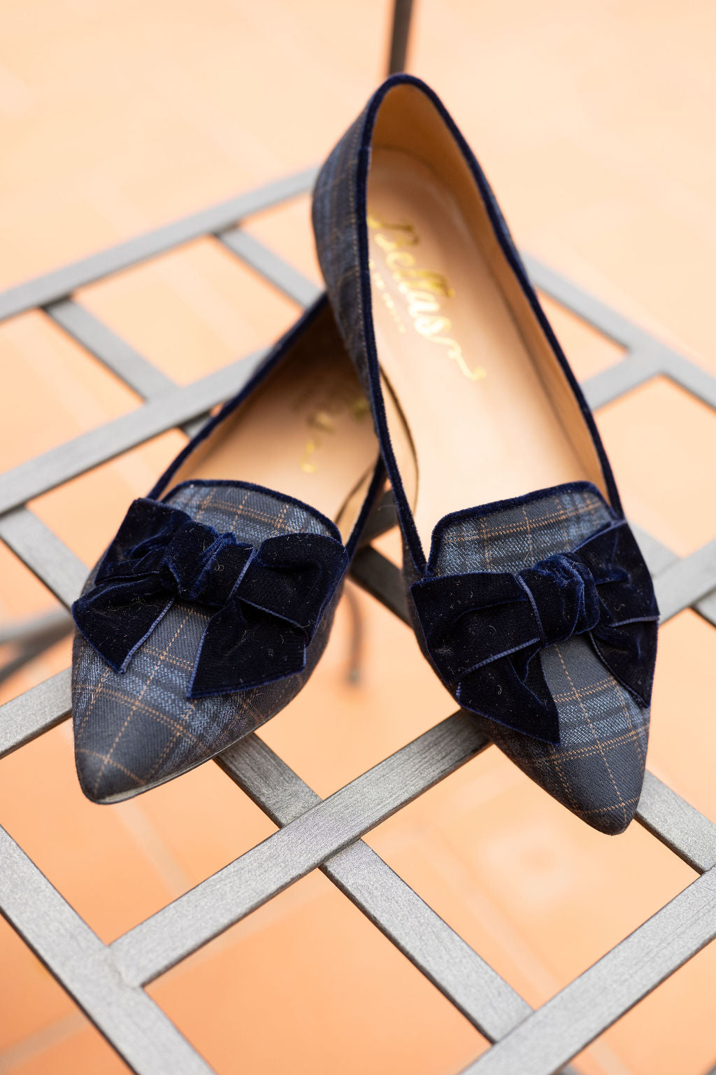 SHOOTINGSCHUH Blu-Marrone Karo Schleifenloafer Pointy 41