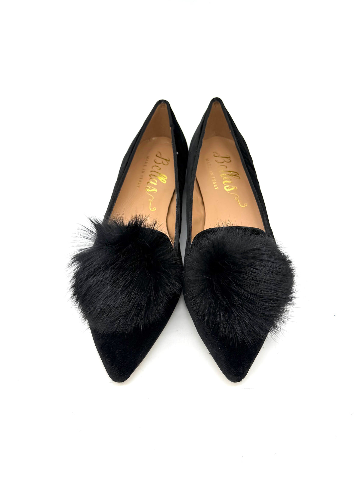 Nero Pompon Samt Pointy