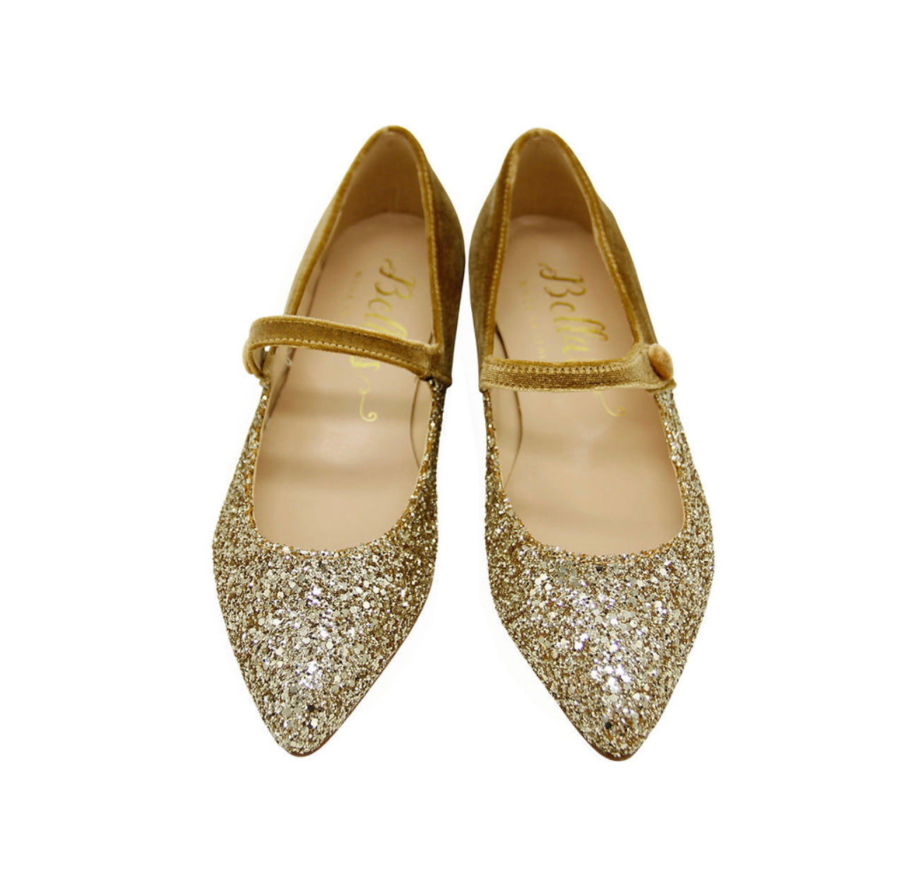 Mary Jane Samt Glitzer Gold