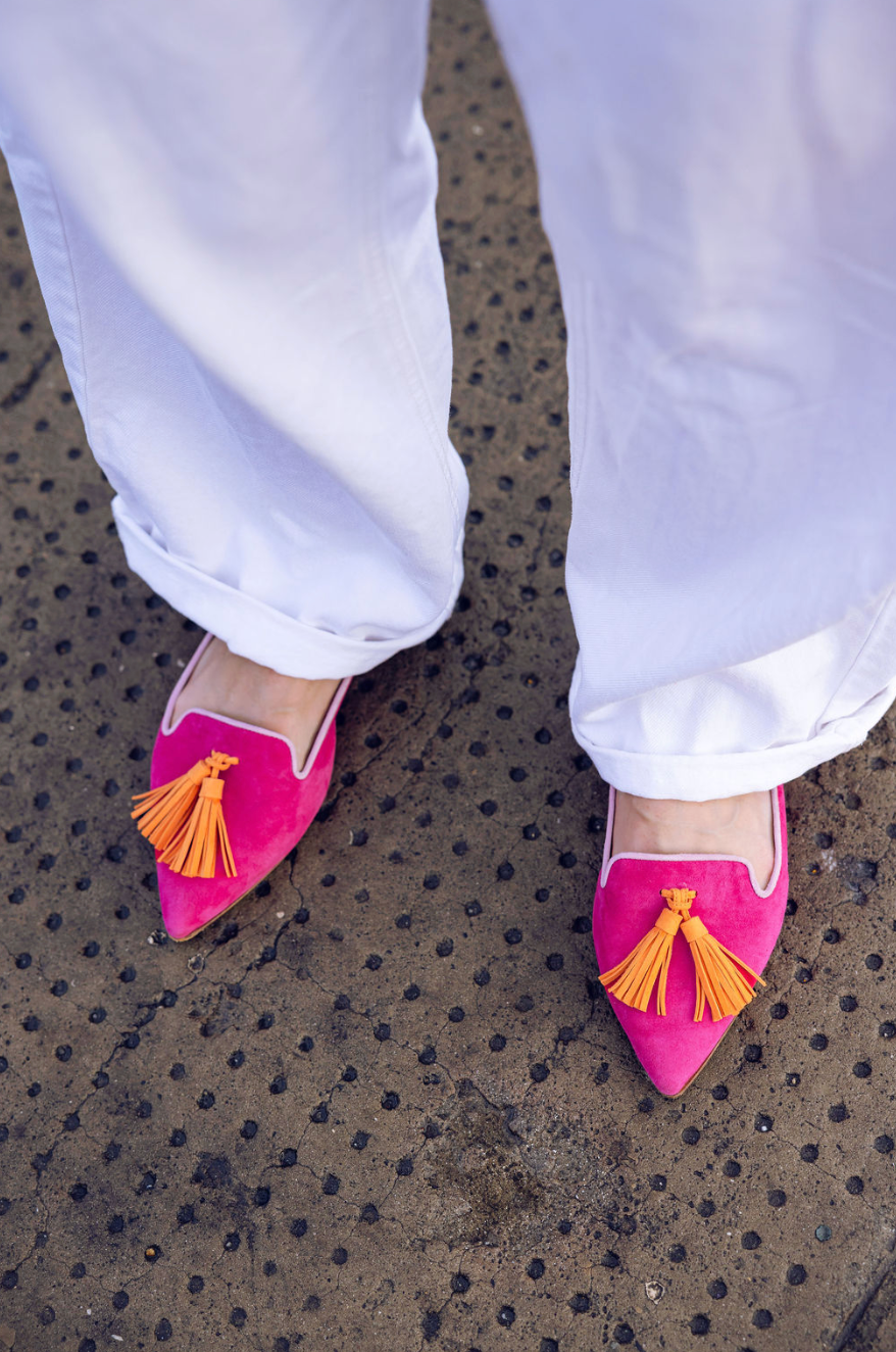 Hot Pink-Apricot-Pig Rose Tasselloafer Pointy (langer Tassel)
