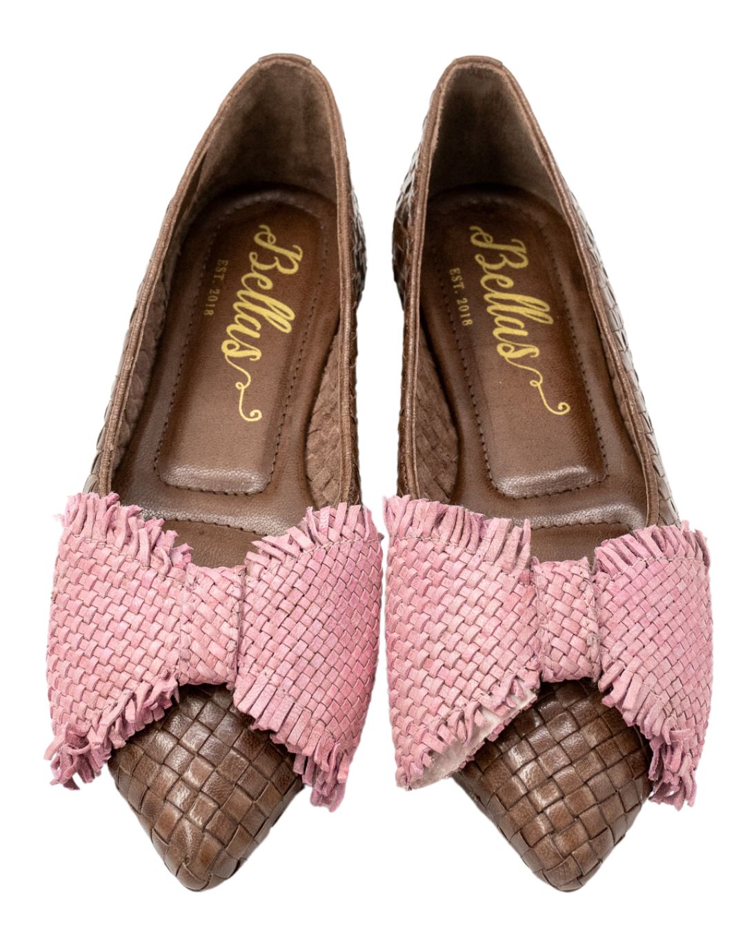 Brown-Pink Woven Schleifenloafer Pointy