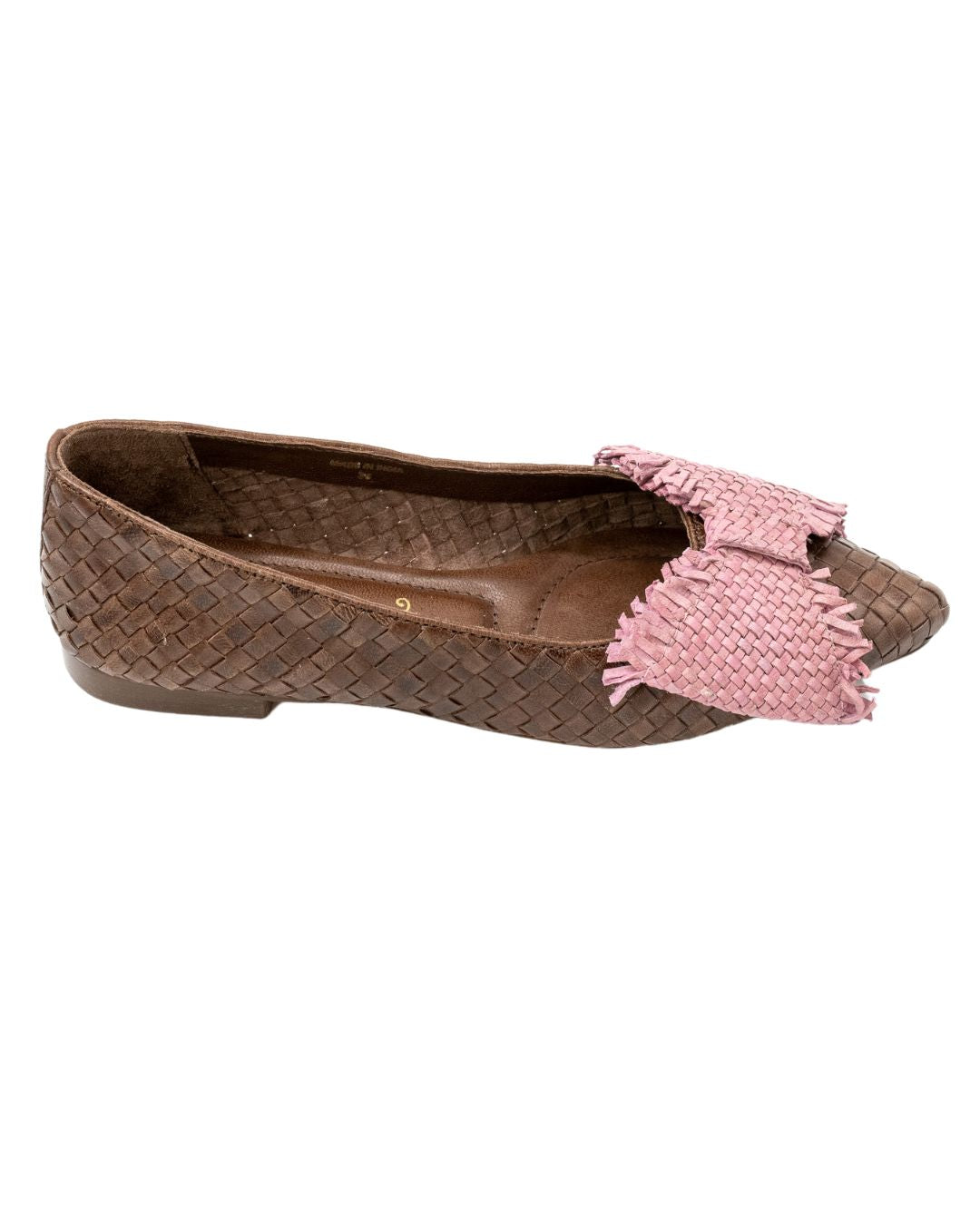 Brown-Pink Woven Schleifenloafer Pointy