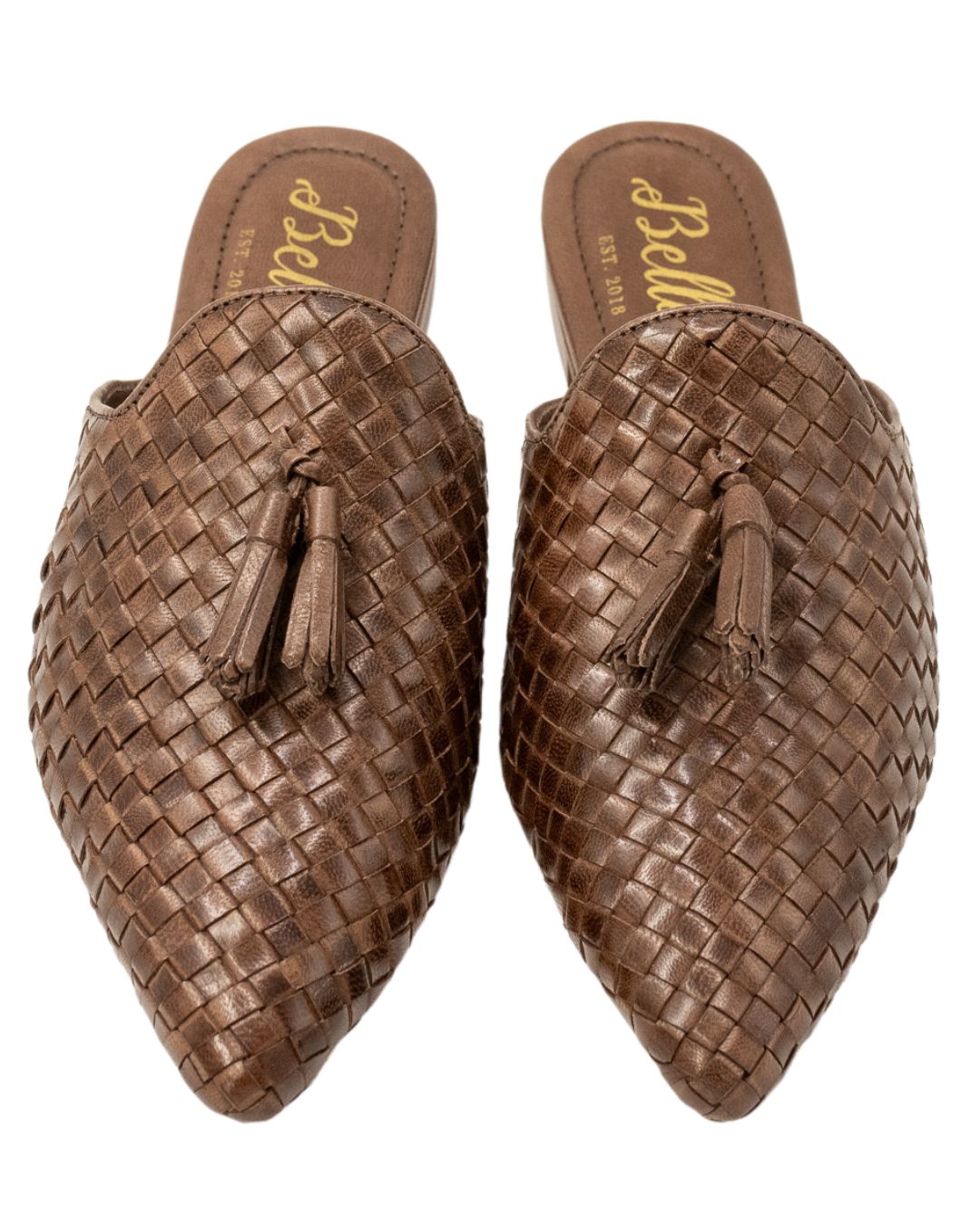 Brown Woven Tassel Mules