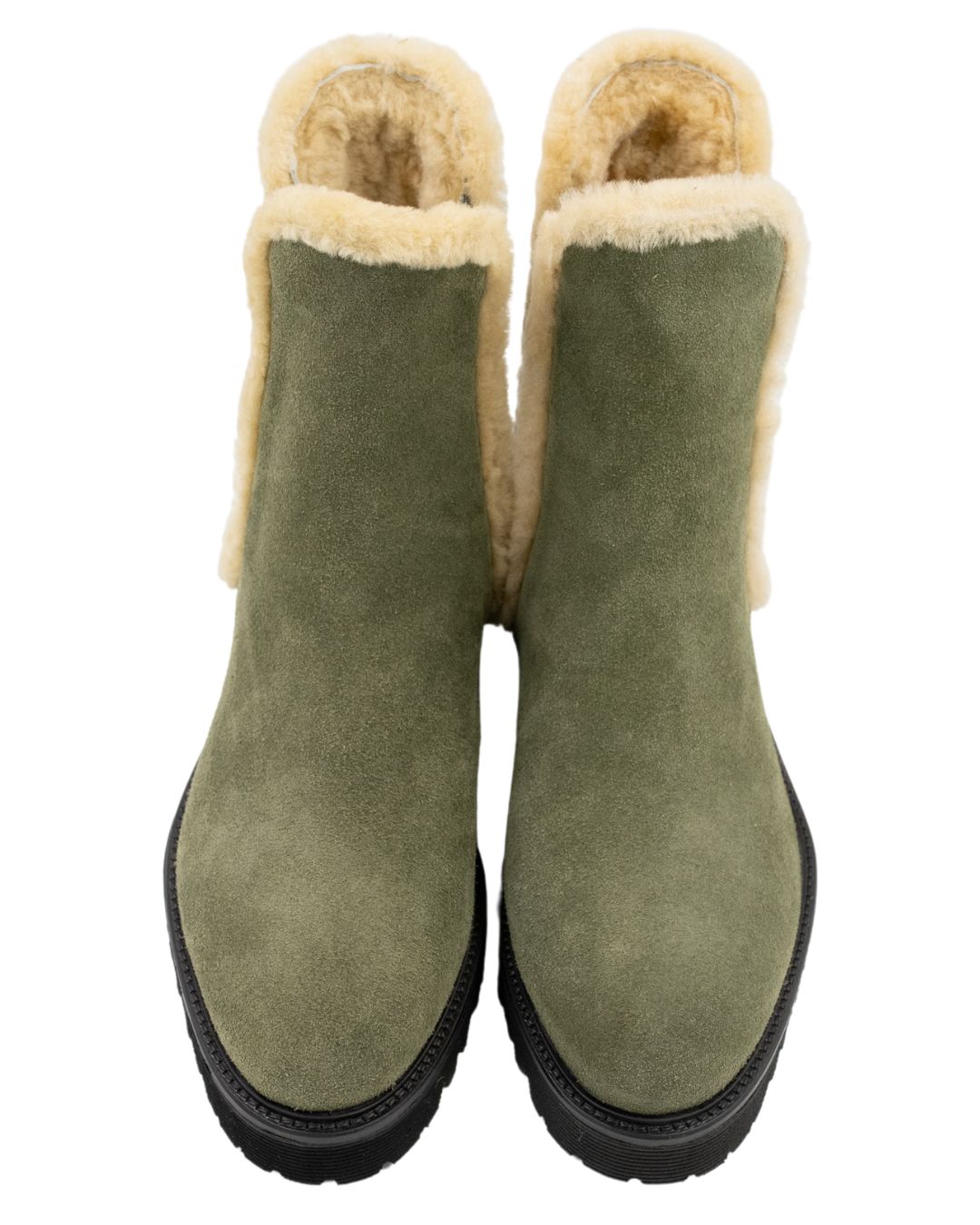 Chelseaboots Olive mit Lammfell gefüttert